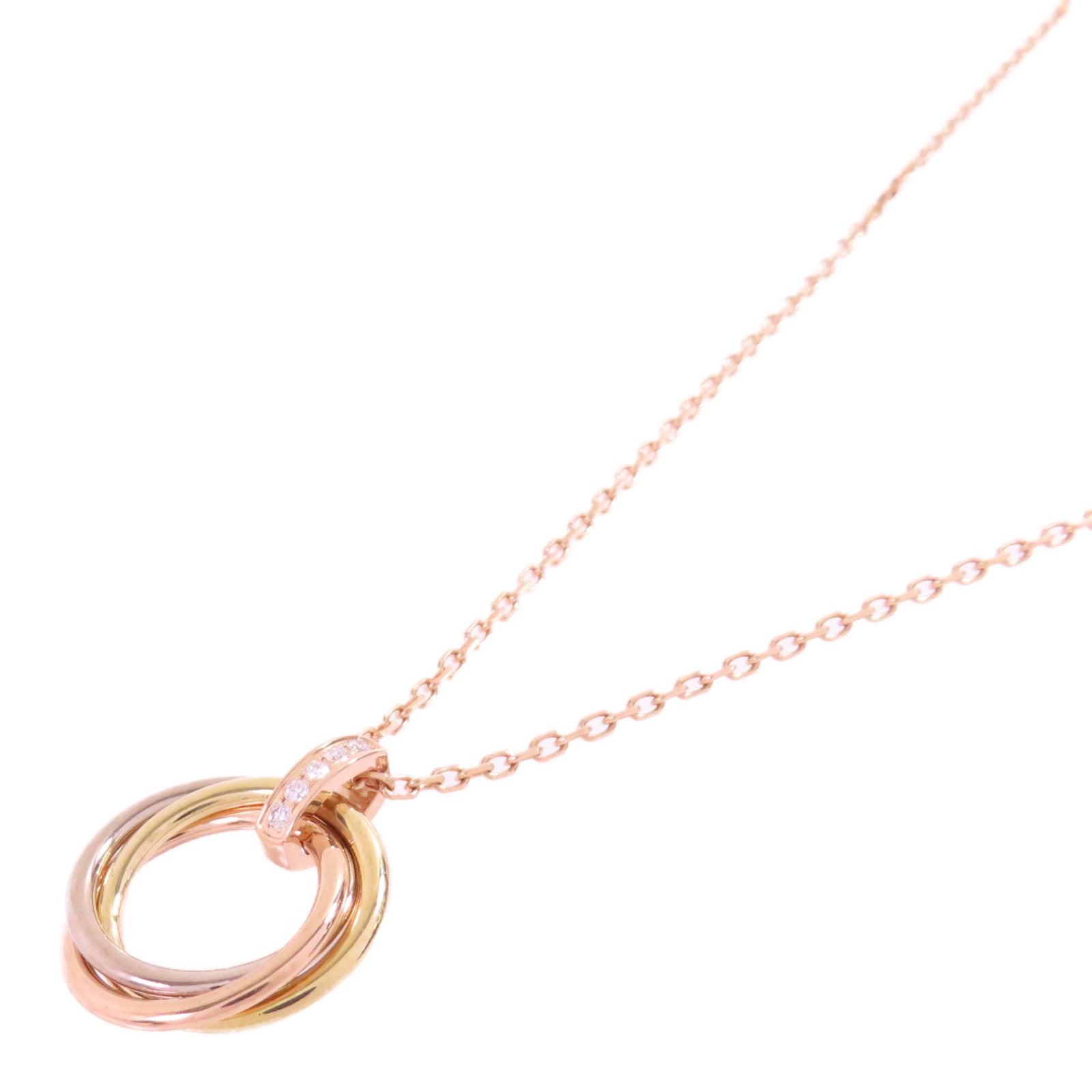 CARTIER 18K玫瑰金/黃金/白金/鑽石Trinity Diamond Necklace金扣項鏈