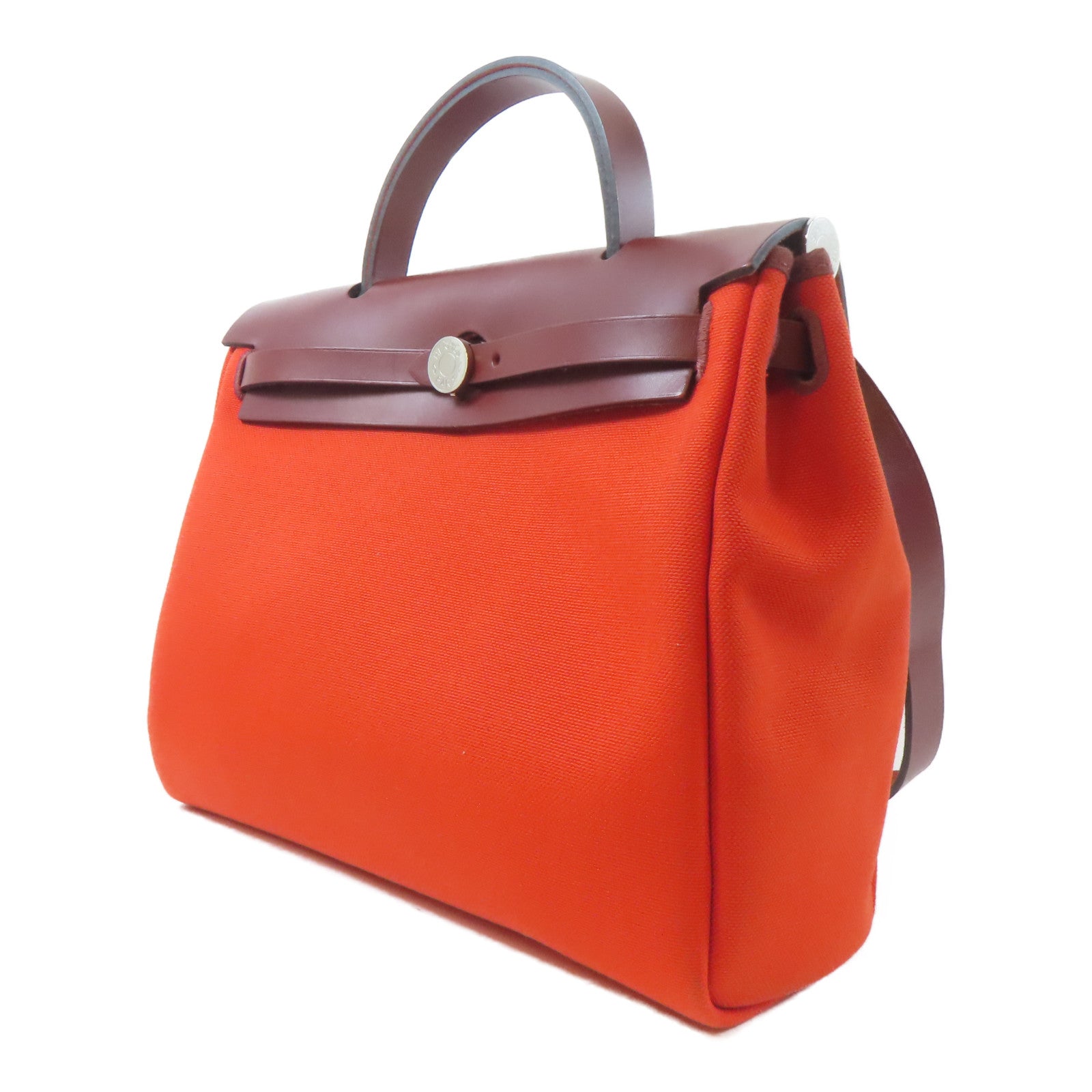 HERMES 帆布/皮革Herbag PM銀扣手挽肩背兩用袋紅色