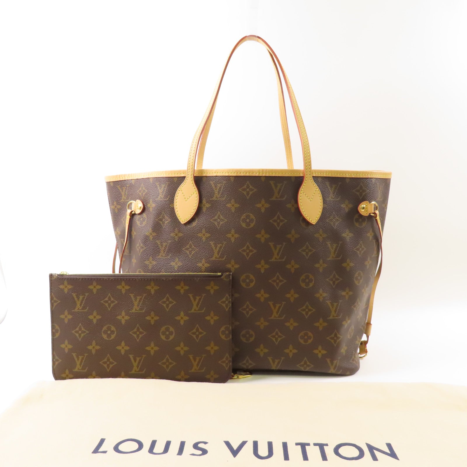 LOUIS VUITTON Monogram Neverfull MM金扣手挽袋