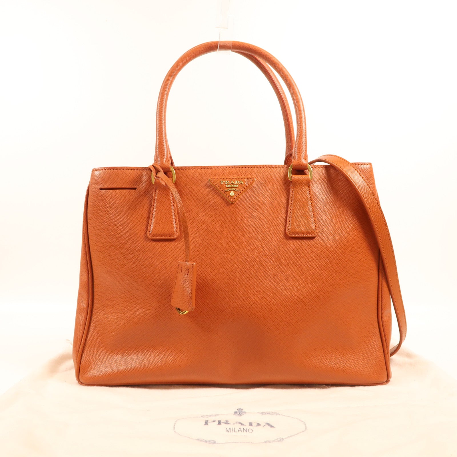 PRADA 牛皮皮革Saffiano Lux金扣手挽肩背兩用袋