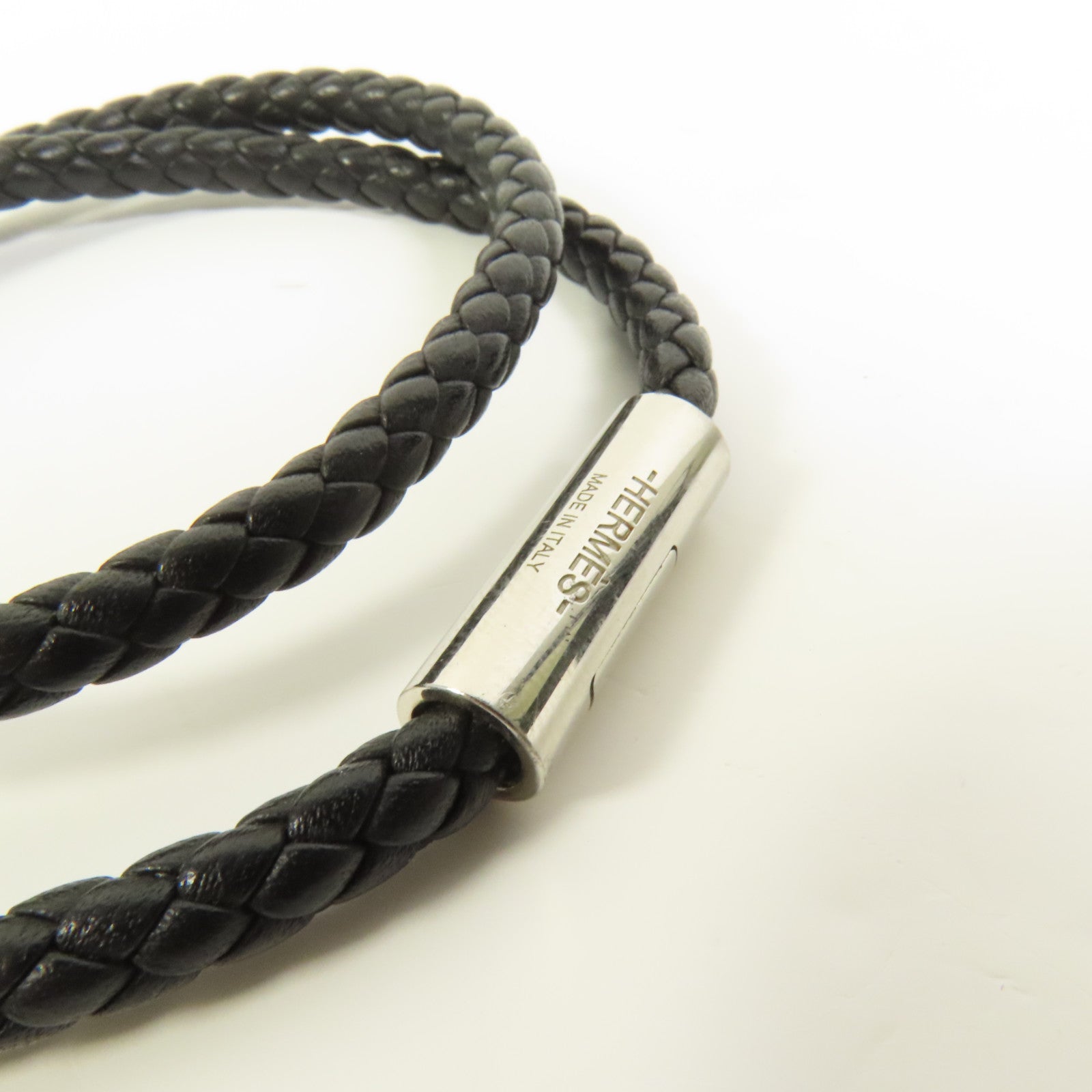 HERMES Swift皮革Goliath Double Tour銀扣手鏈Noir