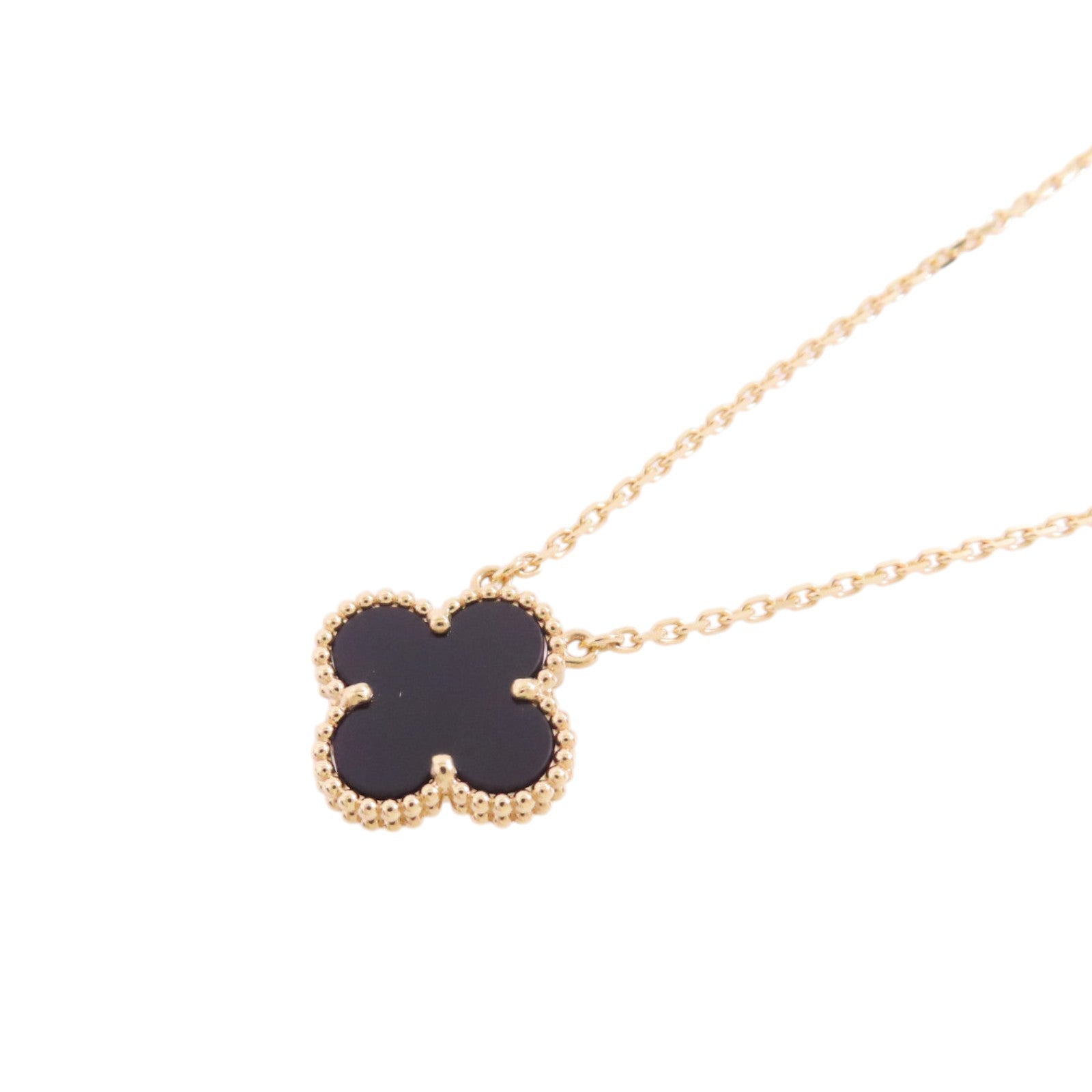 Van Cleef & Arpels 18K玫瑰金/縞瑪瑙Vintage Alhambra Onxy Pendant Necklace項鏈