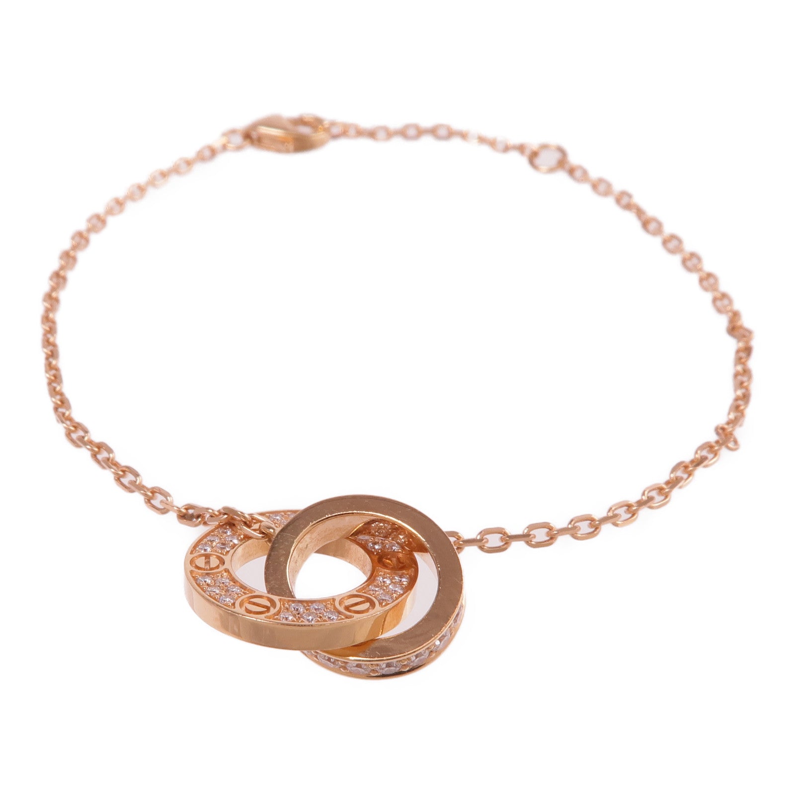 CARTIER 18K玫瑰金Love Bracelet On Chain Paved鑽石手鏈