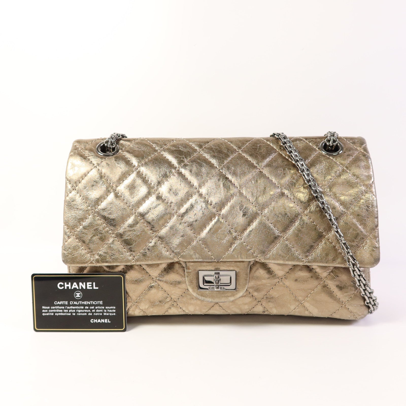 CHANEL 牛皮皮革2.55銀扣鏈帶肩背袋