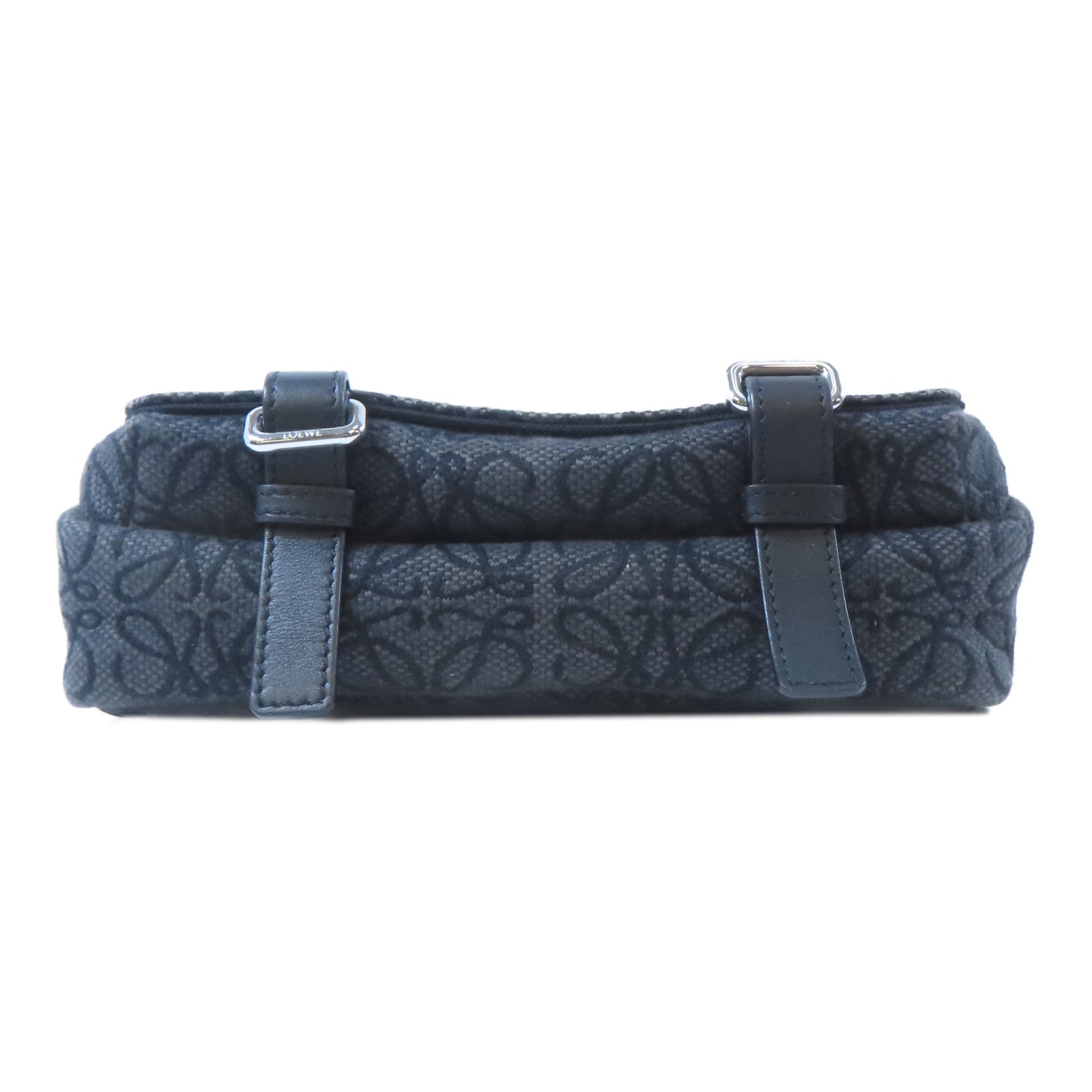 LOEWE 帆布Messenger Bag銀扣肩背袋黑色