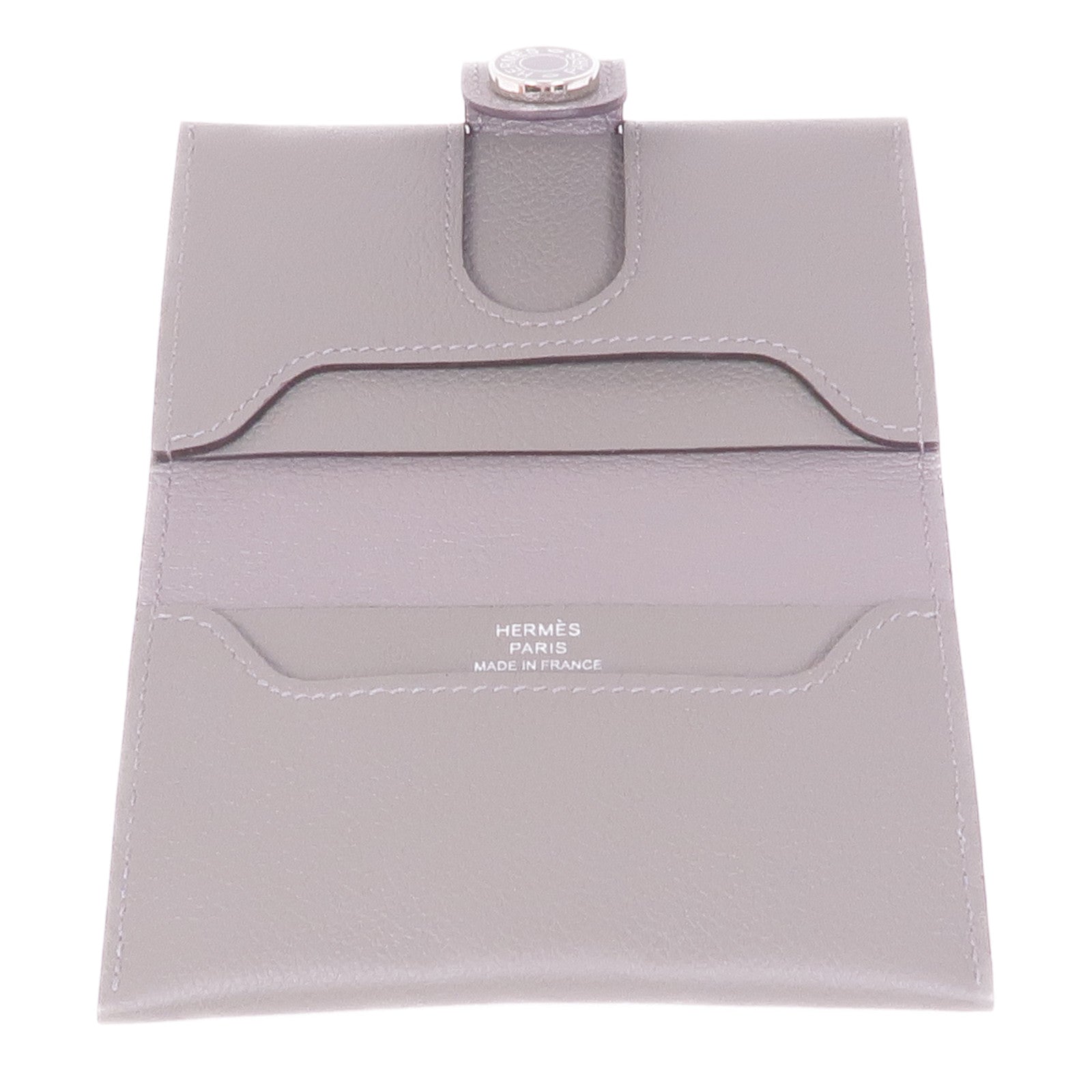 HERMES Evercolor皮革Porte-Cartes銀扣卡片套Gris Meyer