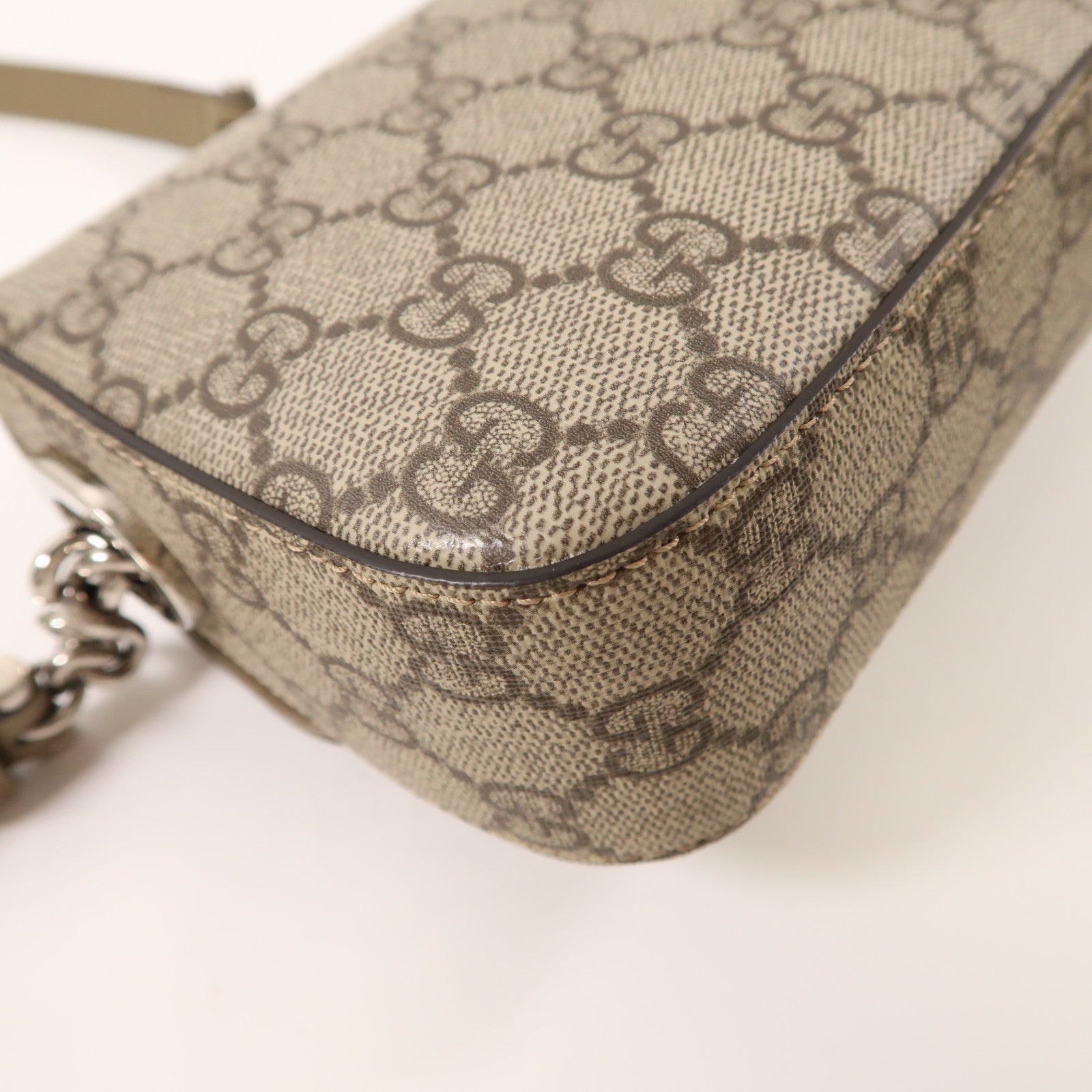 GUCCI 塗層帆布Mini Petite GG銀扣手挽肩背兩用袋啡色