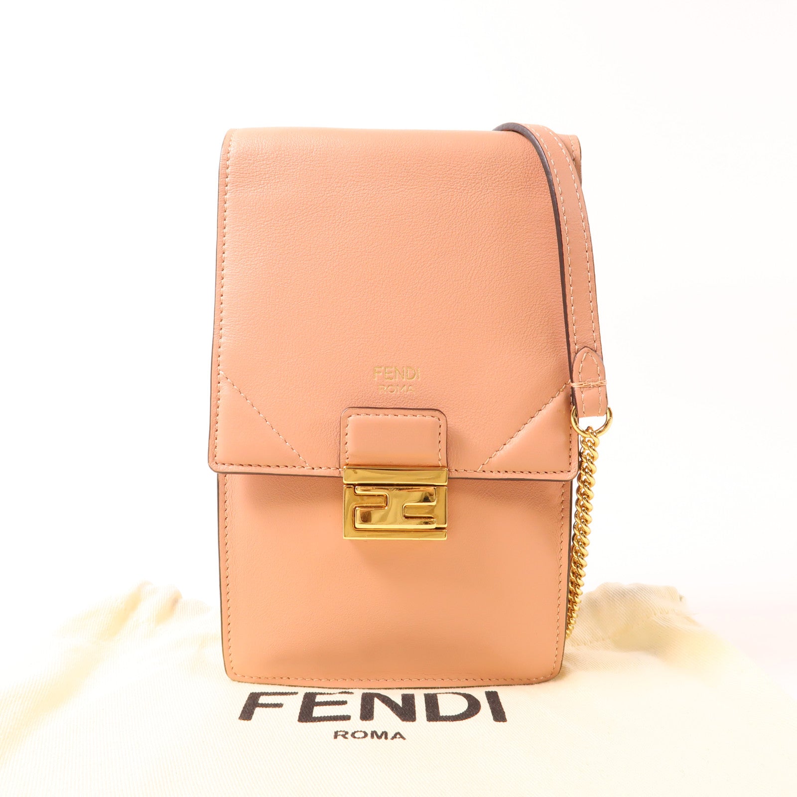 FENDI 牛皮皮革Phone Bag金扣鏈帶肩背袋