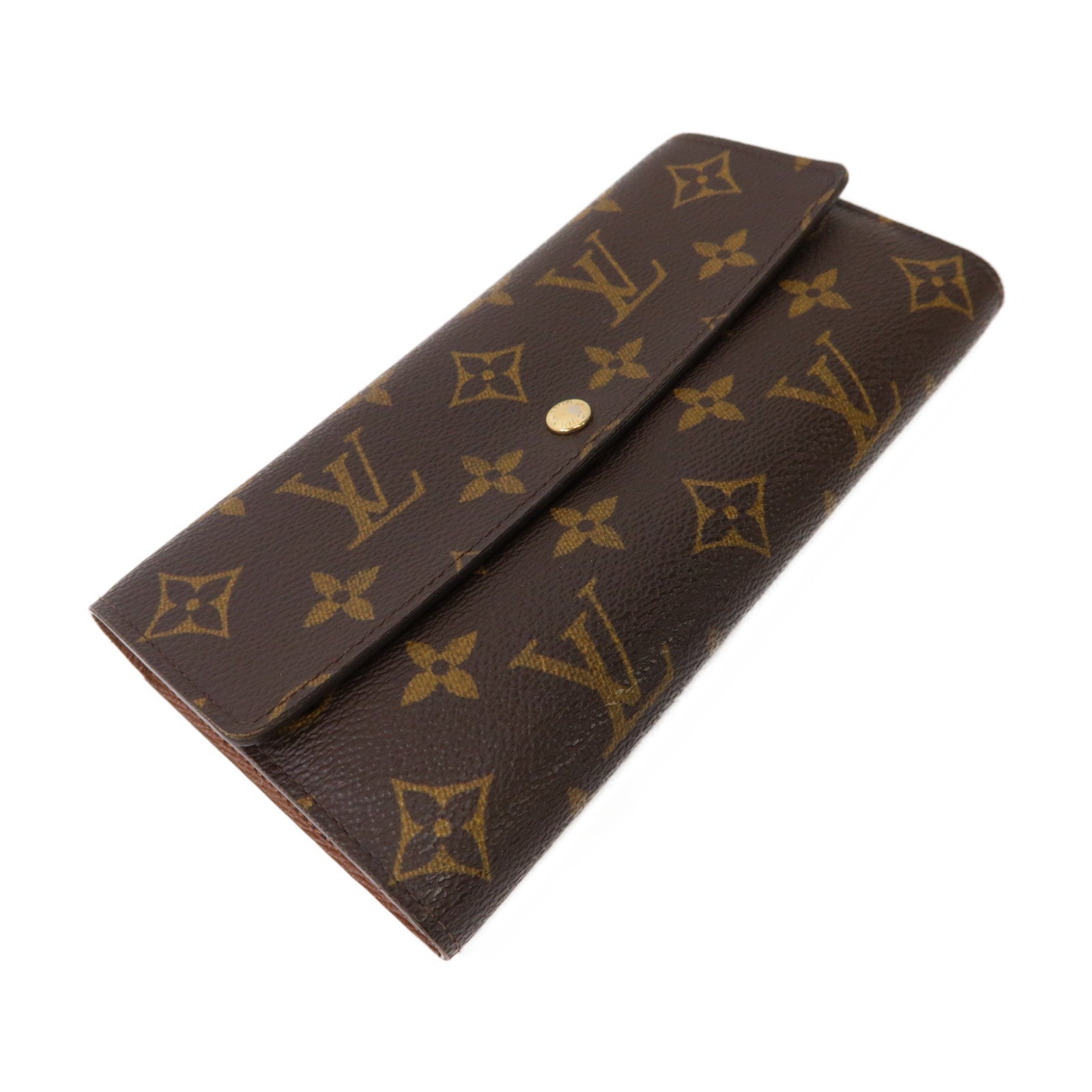 LOUIS VUITTON Monogram Portefeuille Sarah Wallet金扣折疊長錢包啡色