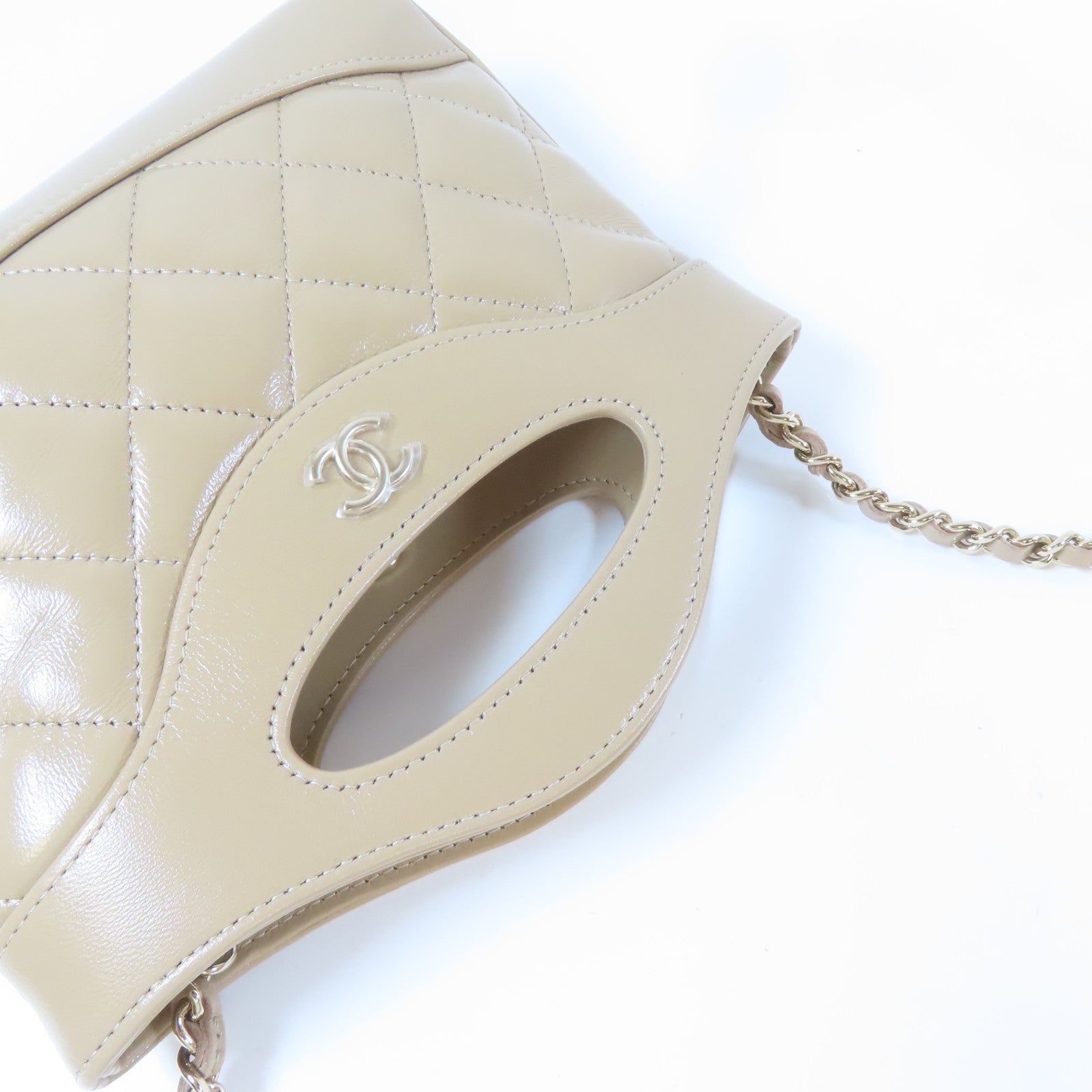 CHANEL 菱格牛皮皮革Nano 31 2 Way Chain Shoulder Bag金扣鏈帶手挽肩背兩用袋米色