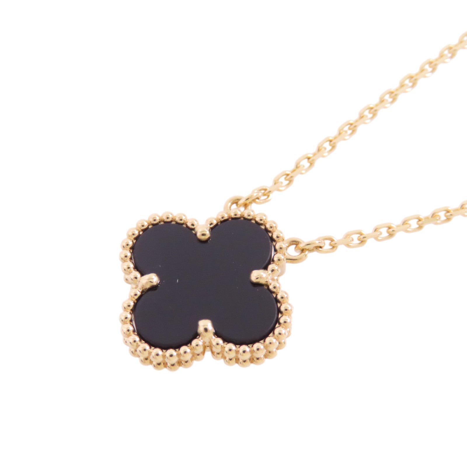 Van Cleef & Arpels 18K玫瑰金/縞瑪瑙Vintage Alhambra Onxy Pendant Necklace項鏈