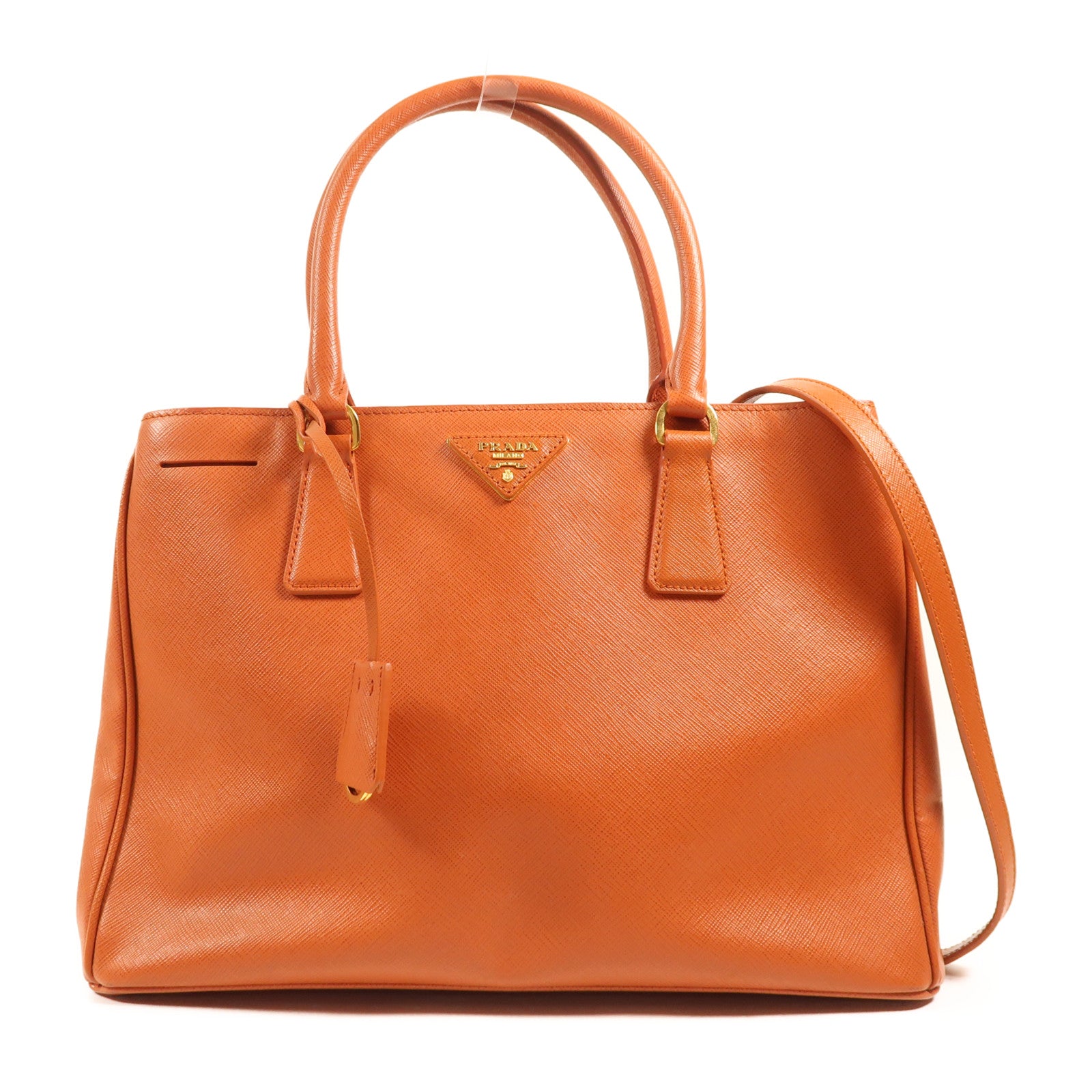 PRADA 牛皮皮革Saffiano Lux金扣手挽肩背兩用袋