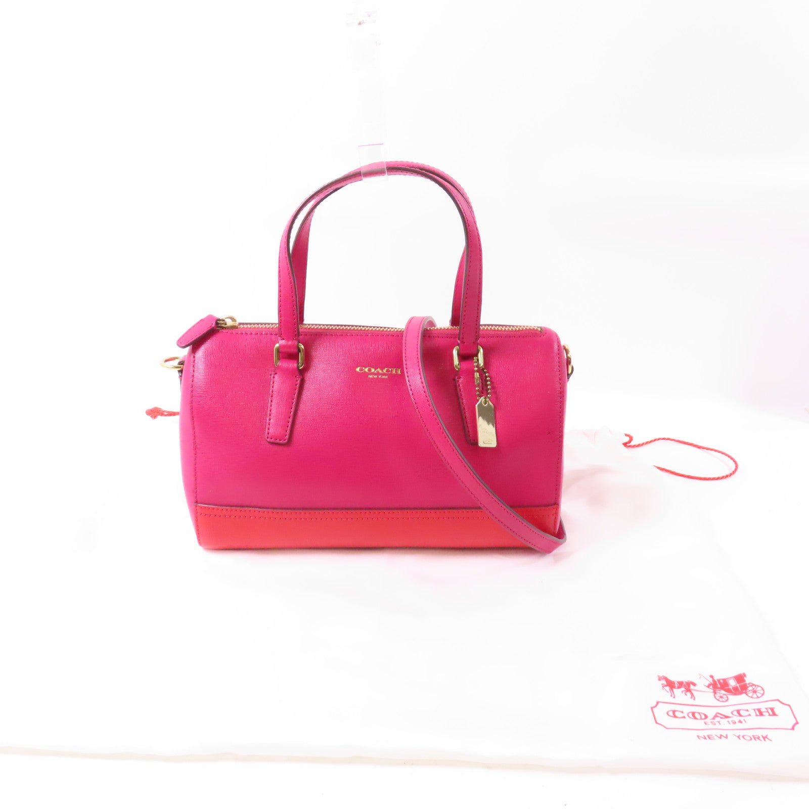 COACH 牛皮皮革Shoulder Bag金扣手挽肩背兩用袋粉紅色