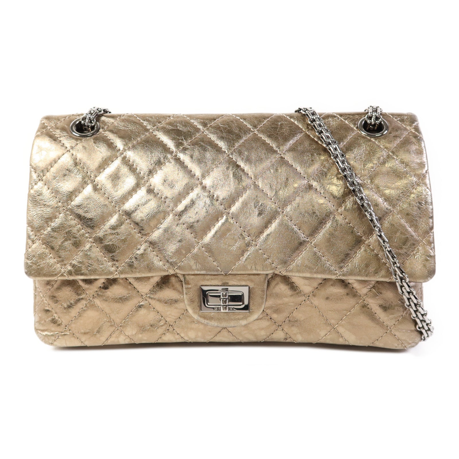 CHANEL 【激減優惠】牛皮皮革2.55銀扣鏈帶肩背袋