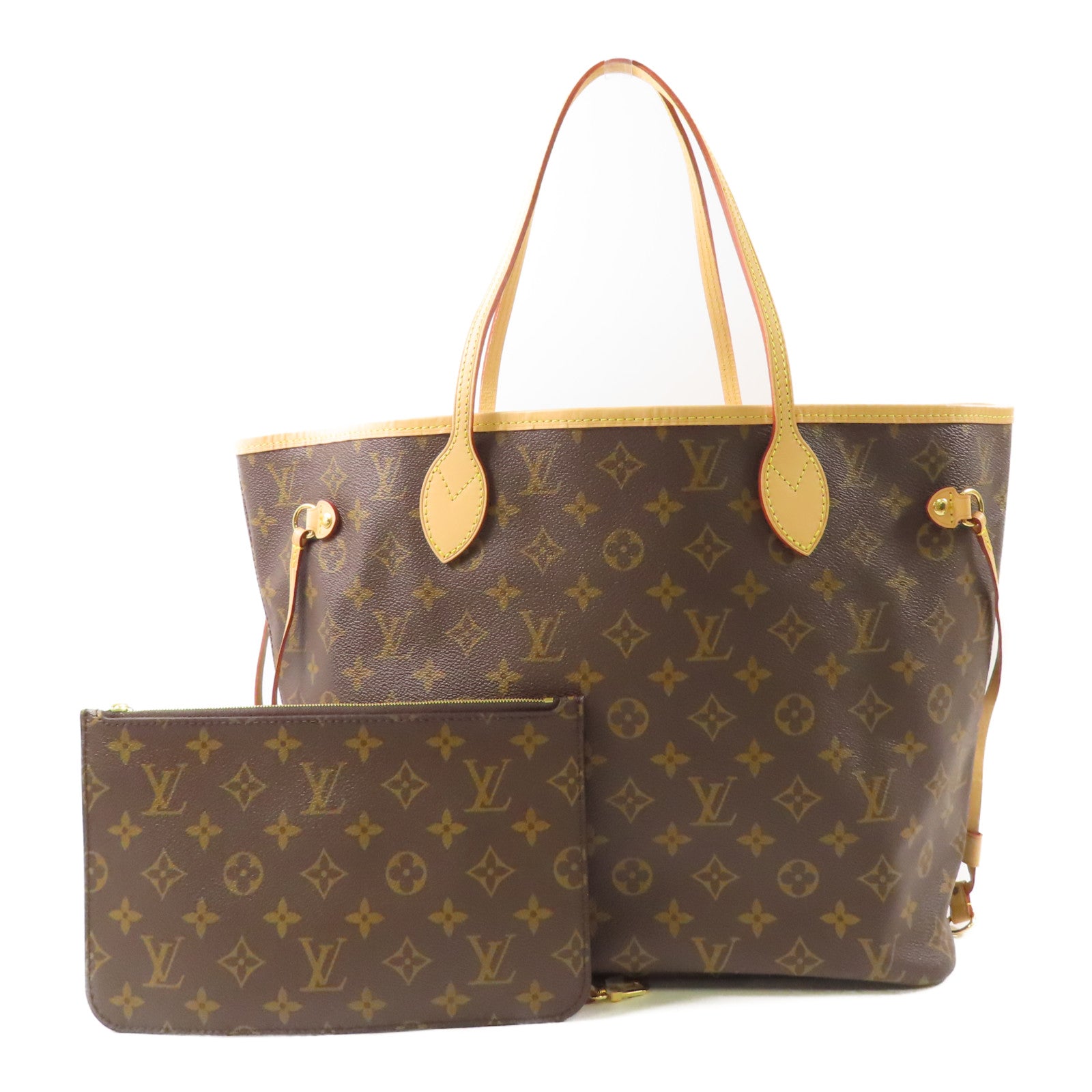 LOUIS VUITTON Monogram Neverfull MM金扣手挽袋