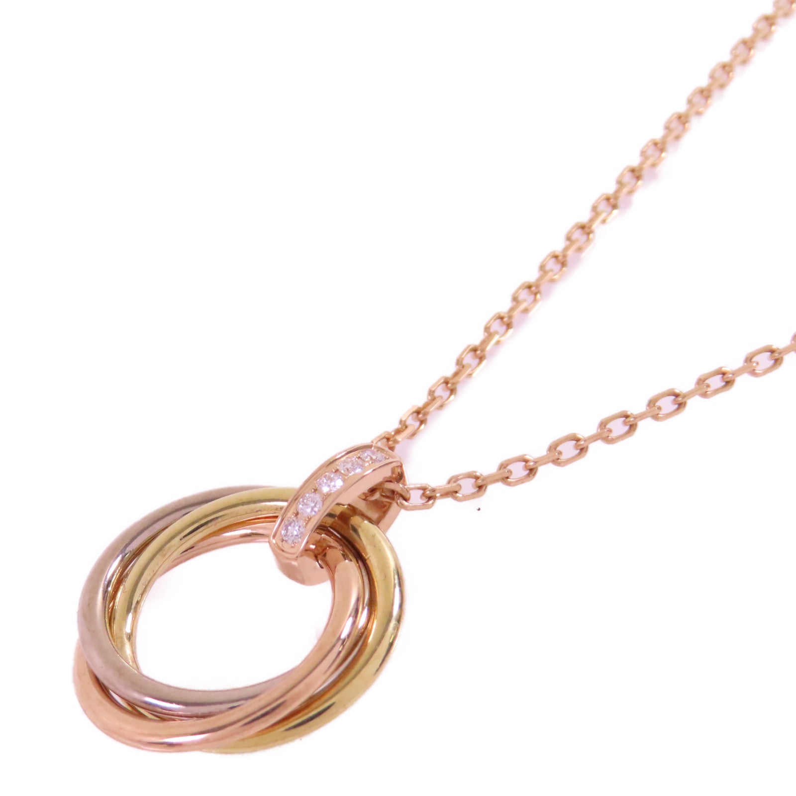 CARTIER 18K玫瑰金/黃金/白金/鑽石Trinity Diamond Necklace金扣項鏈