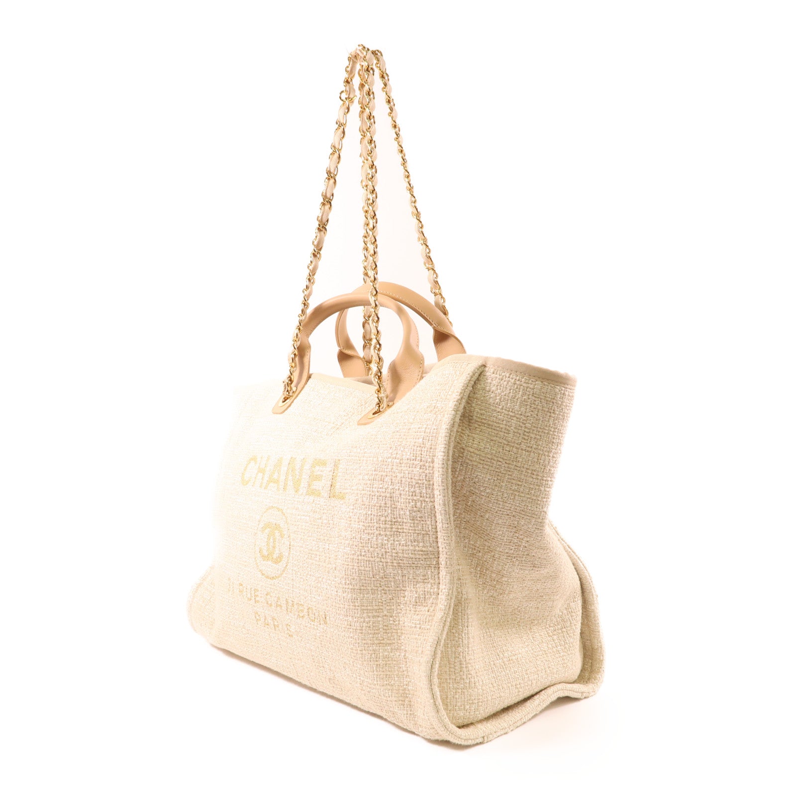 CHANEL 帆布Deauville金扣手挽肩背兩用袋