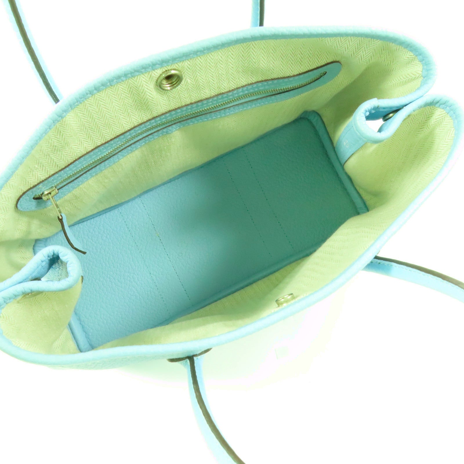 HERMES Country皮革Garden Party TPM銀扣手挽袋Bleu Atoll