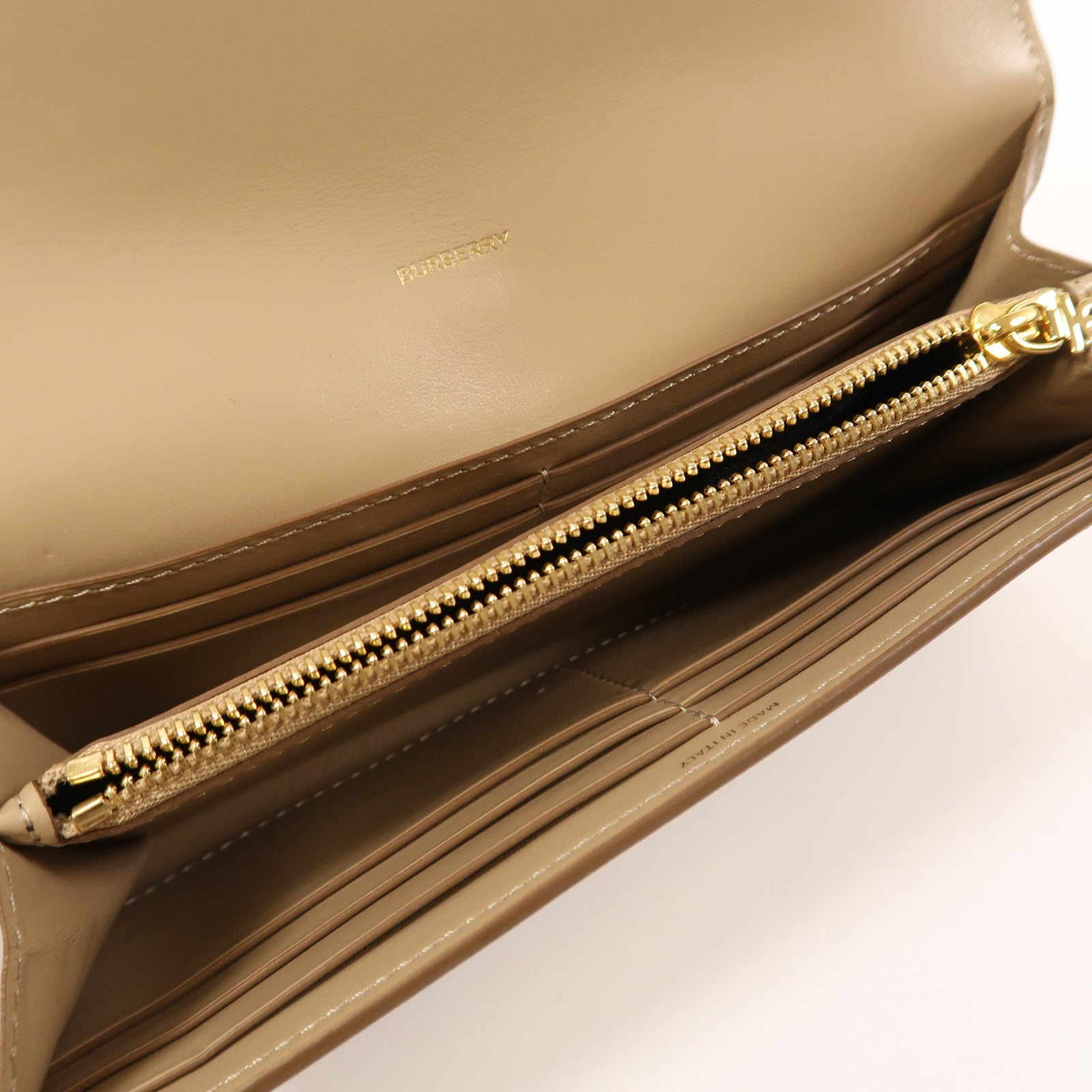 BURBERRY GHW Long Wallet Calfskin Leather Khaki