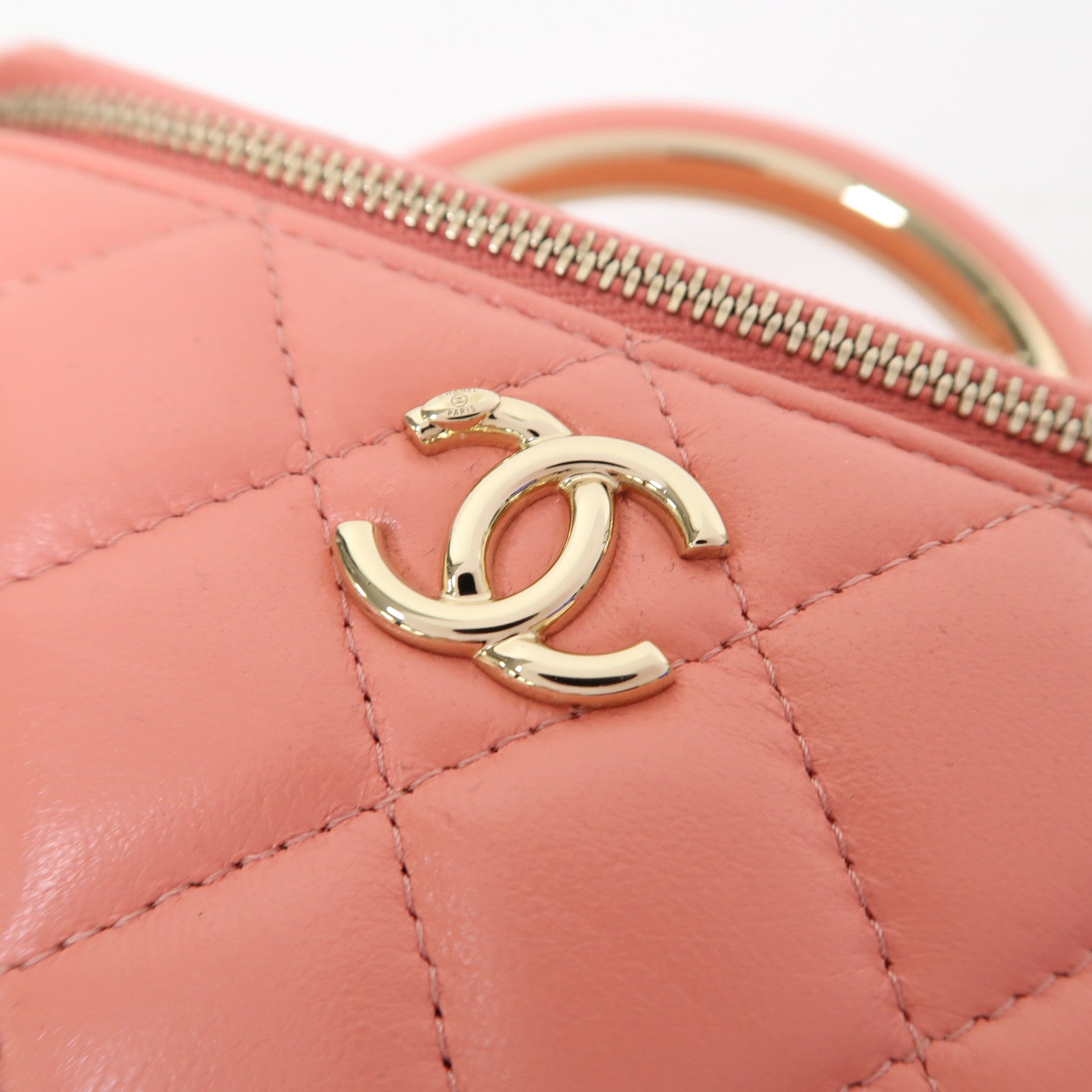 CHANEL 【激減優惠】菱格羊皮皮革Vanity Case金扣手挽肩背兩用袋粉紅色
