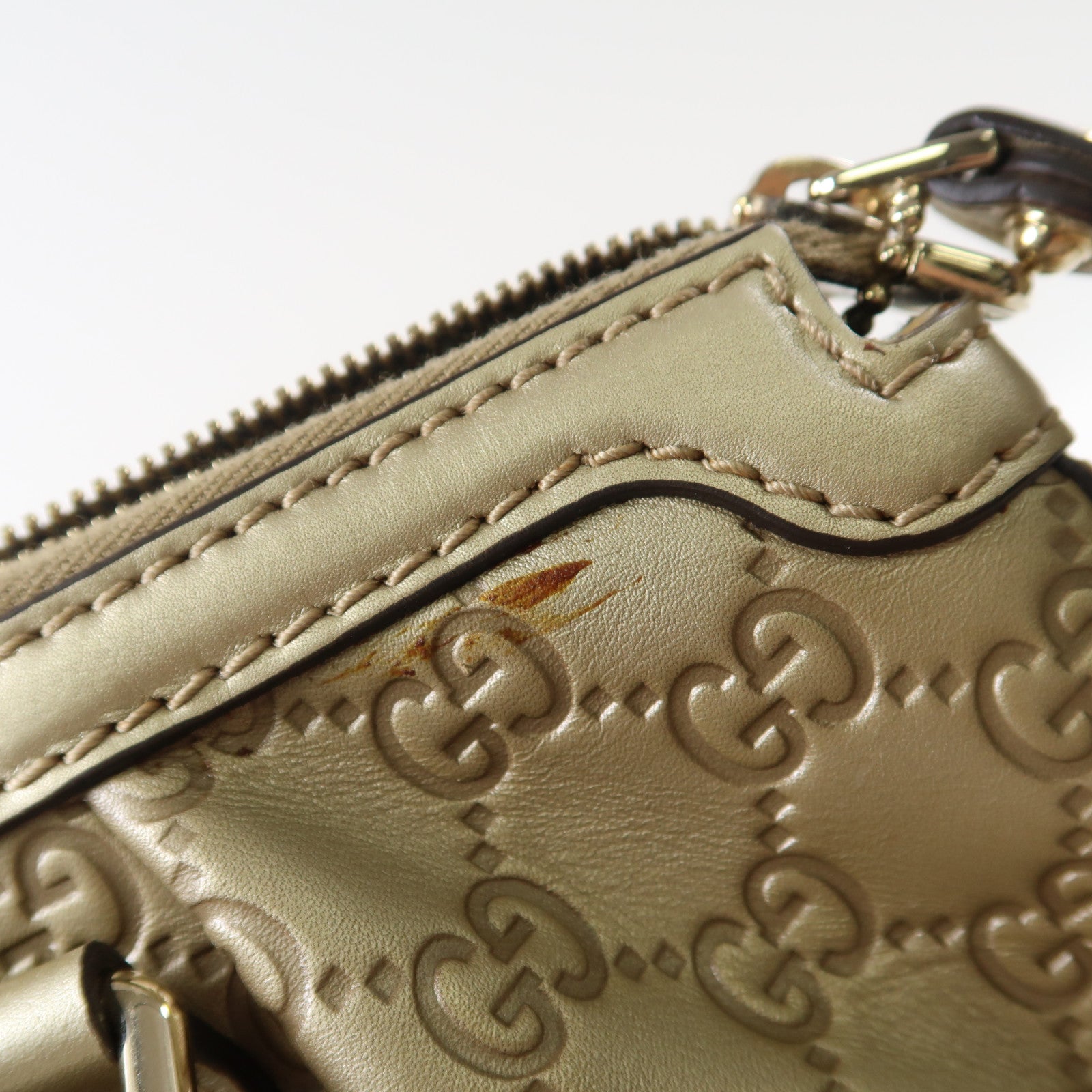 GUCCI 牛皮皮革2 Way Shoulder金扣手挽肩背兩用袋金色