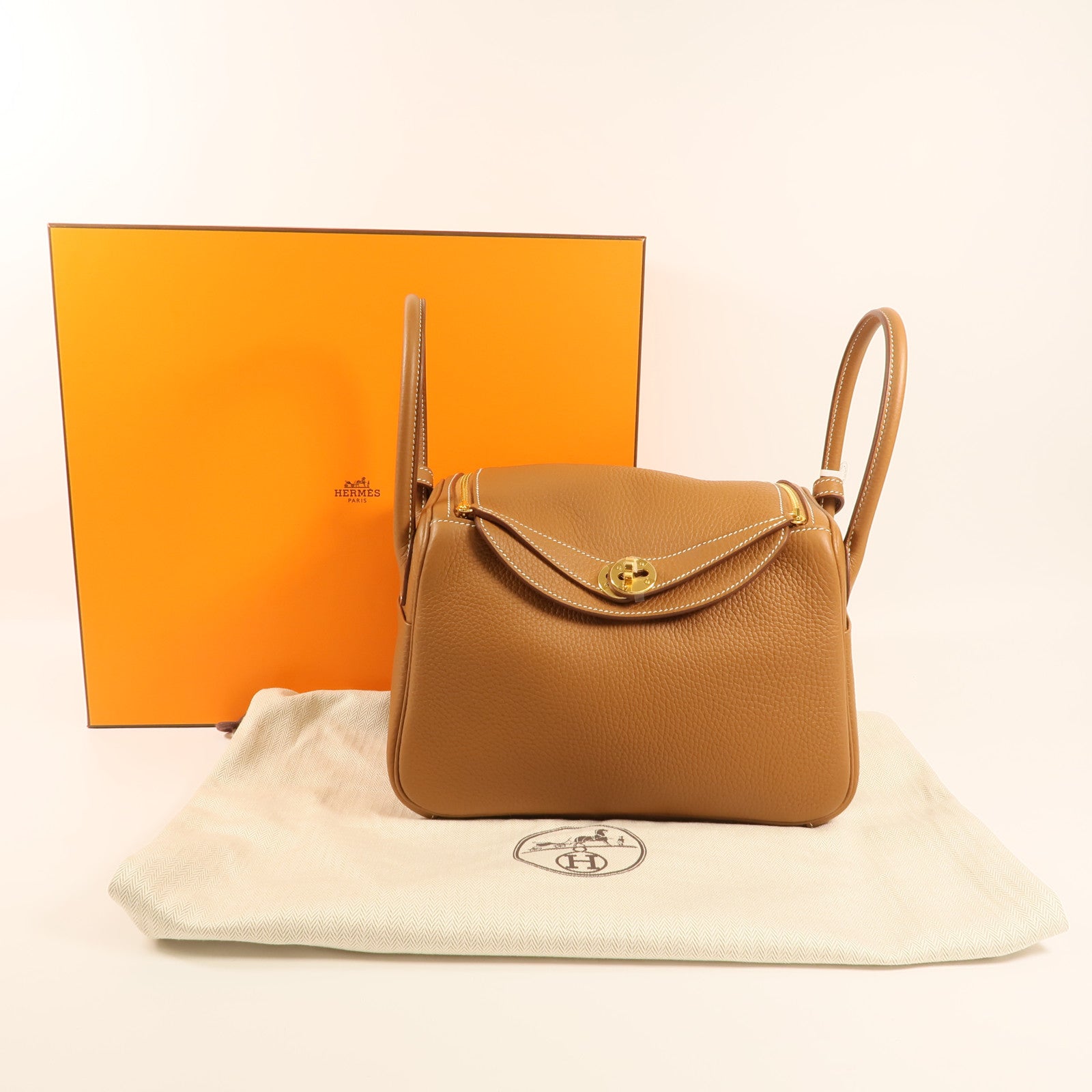 HERMES Clemence皮革Lindy 26金扣手挽肩背兩用袋37 Gold