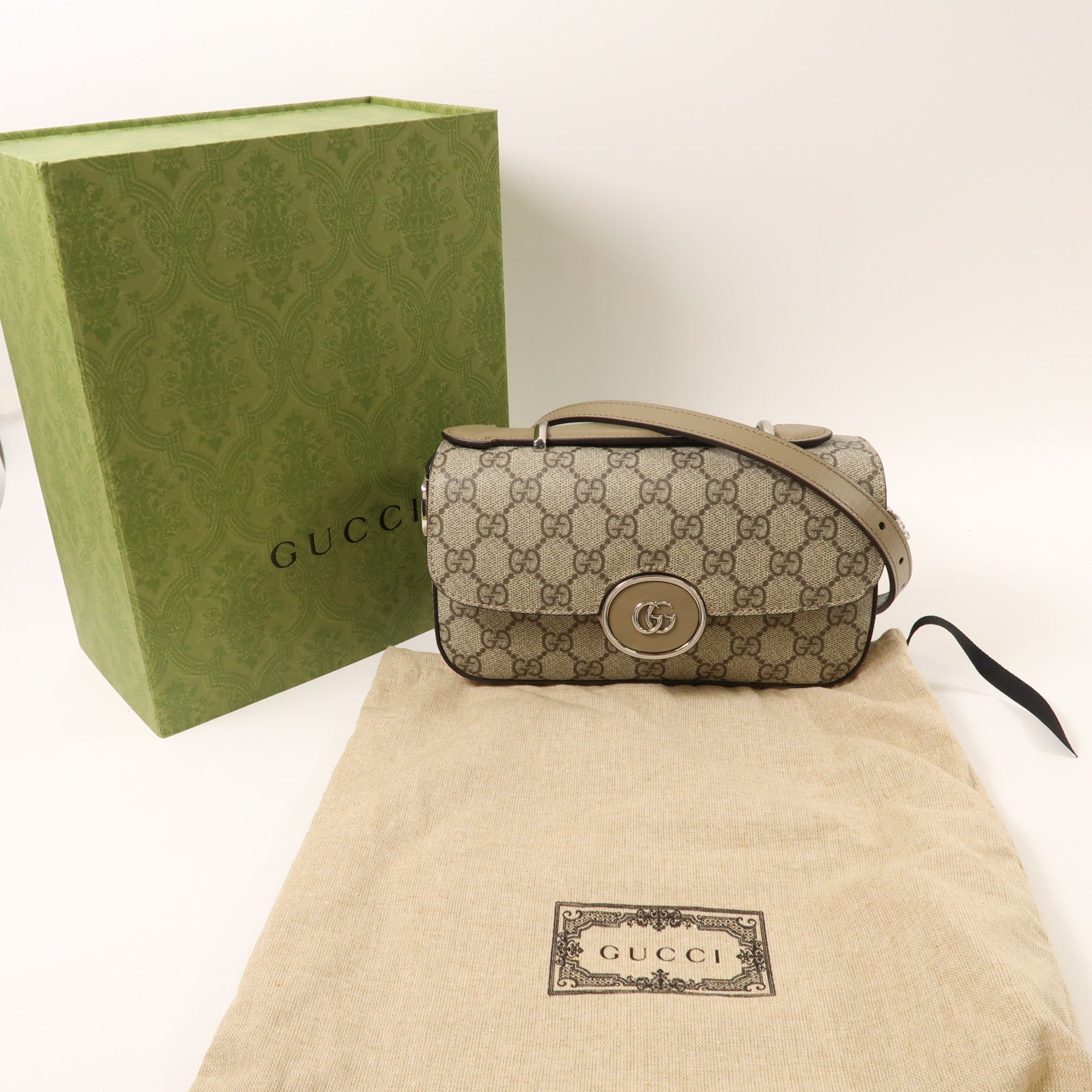 GUCCI 塗層帆布Mini Petite GG銀扣手挽肩背兩用袋啡色
