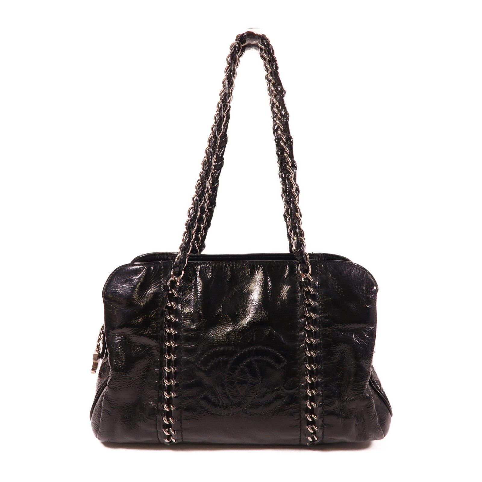 CHANEL 漆皮皮革Shoulder Bag銀扣鏈帶肩背袋