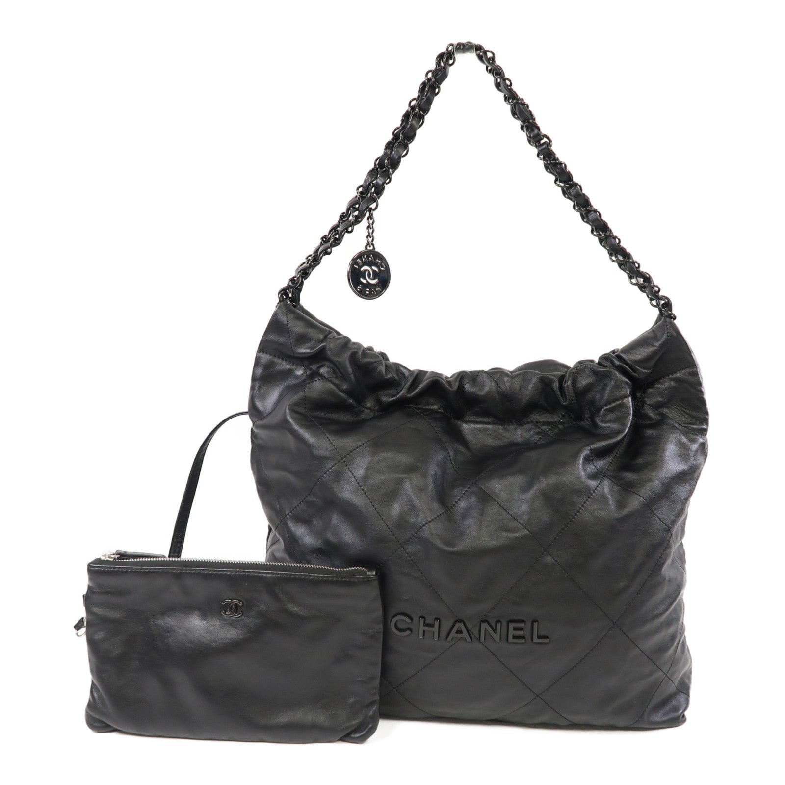 CHANEL 菱格牛皮皮革Chanel 22 Small鏈帶肩背袋黑色