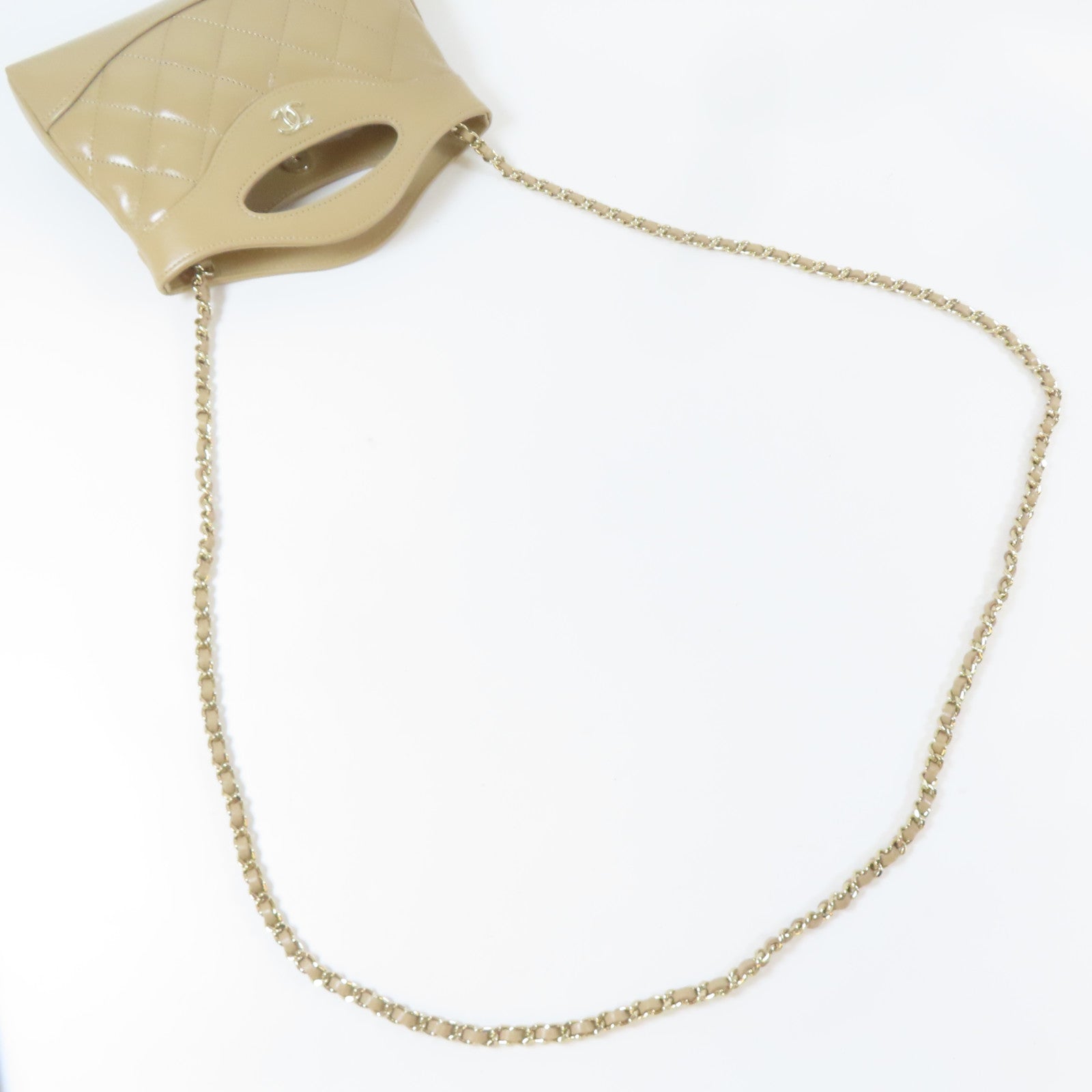 CHANEL 菱格牛皮皮革Nano 31 2 Way Chain Shoulder Bag金扣鏈帶手挽肩背兩用袋米色