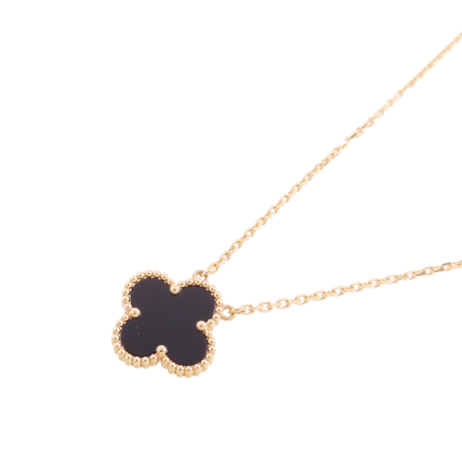 Van Cleef & Arpels 18K玫瑰金/縞瑪瑙Vintage Alhambra Onxy Pendant Necklace項鏈