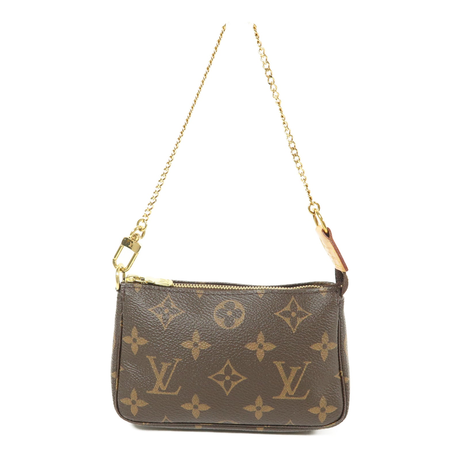 LOUIS VUITTON Monogram Mini Pochette Accessoires金扣手挽袋棕色