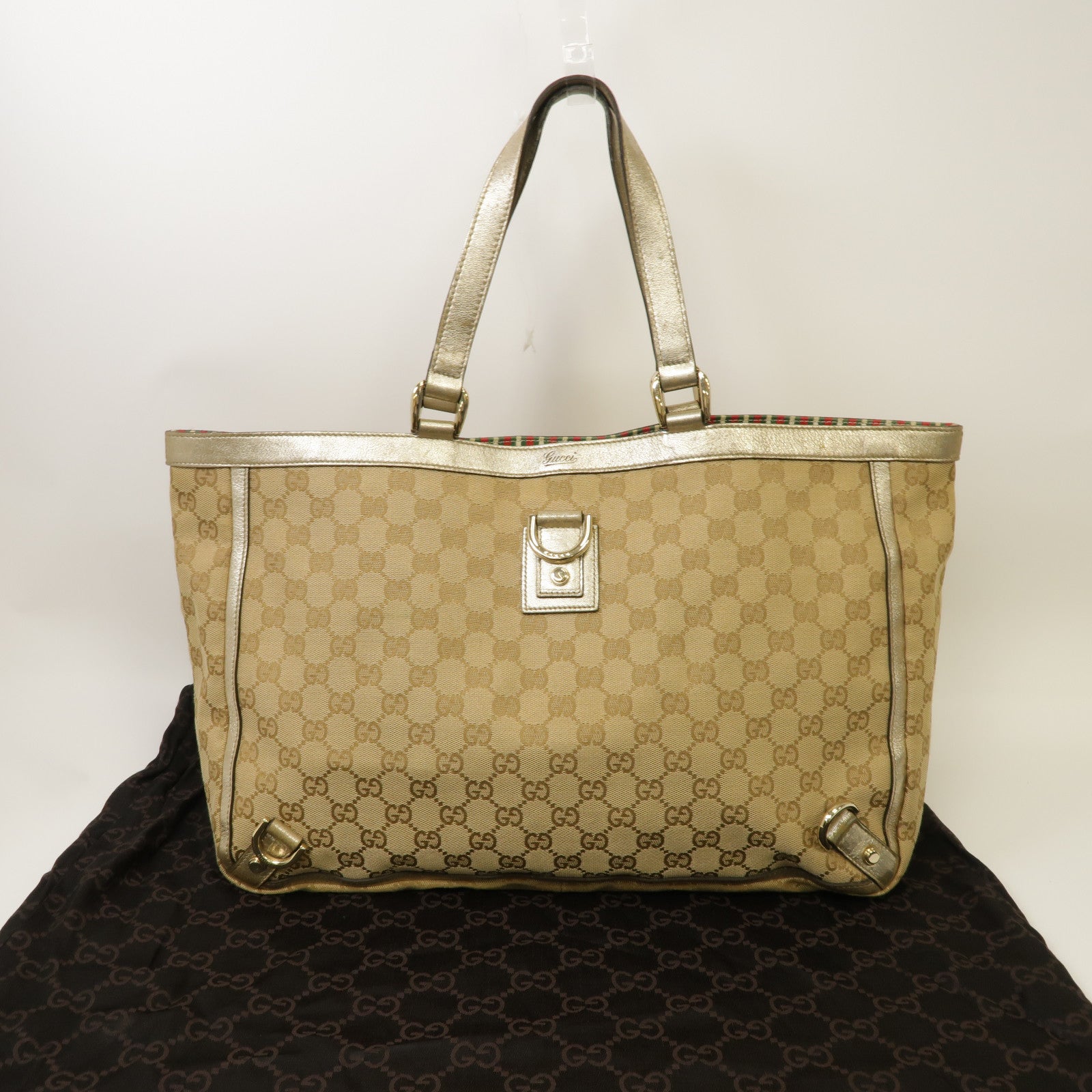 GUCCI 【激減優惠】帆布Abbey Tote Bag金扣手挽袋金色