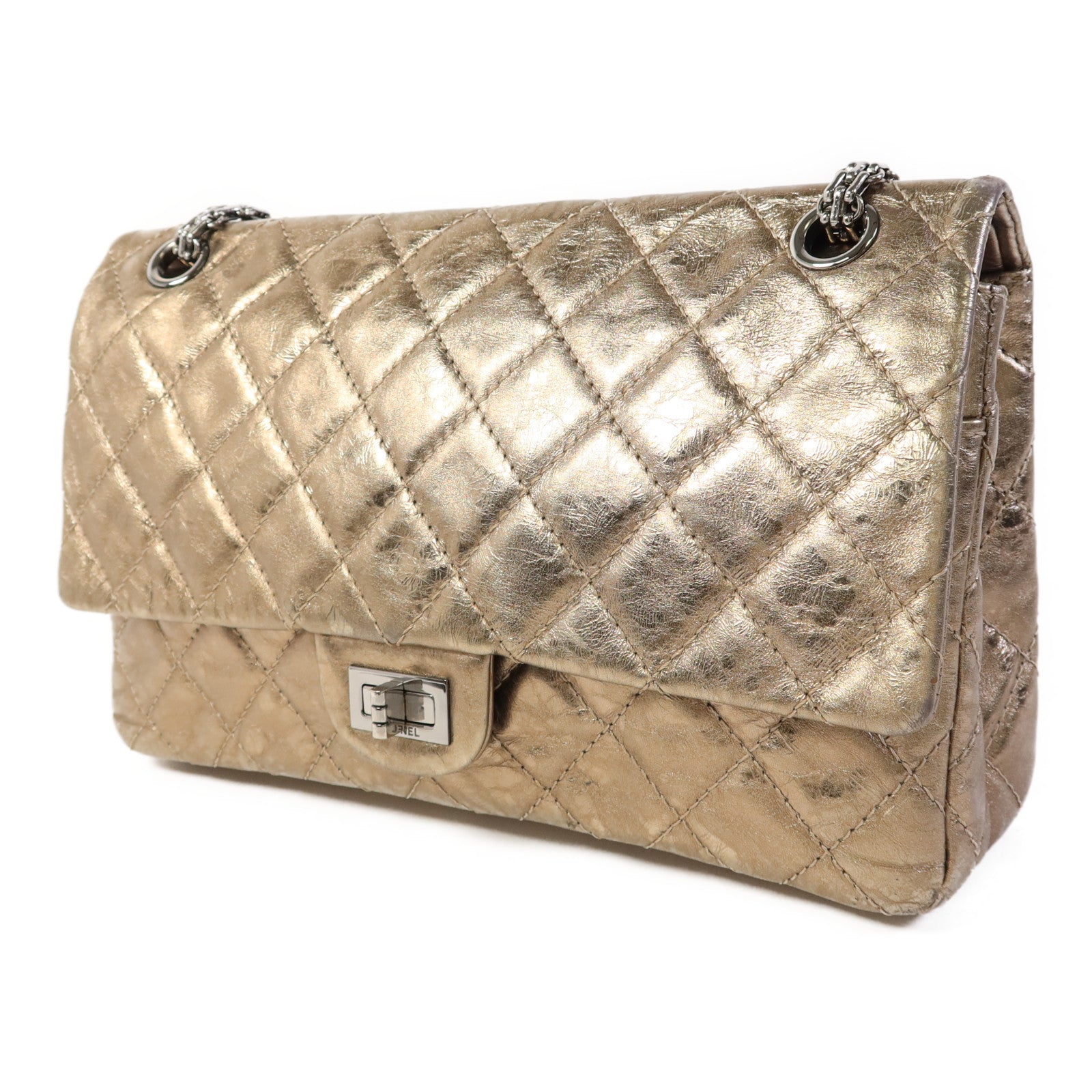 CHANEL 牛皮皮革2.55銀扣鏈帶肩背袋