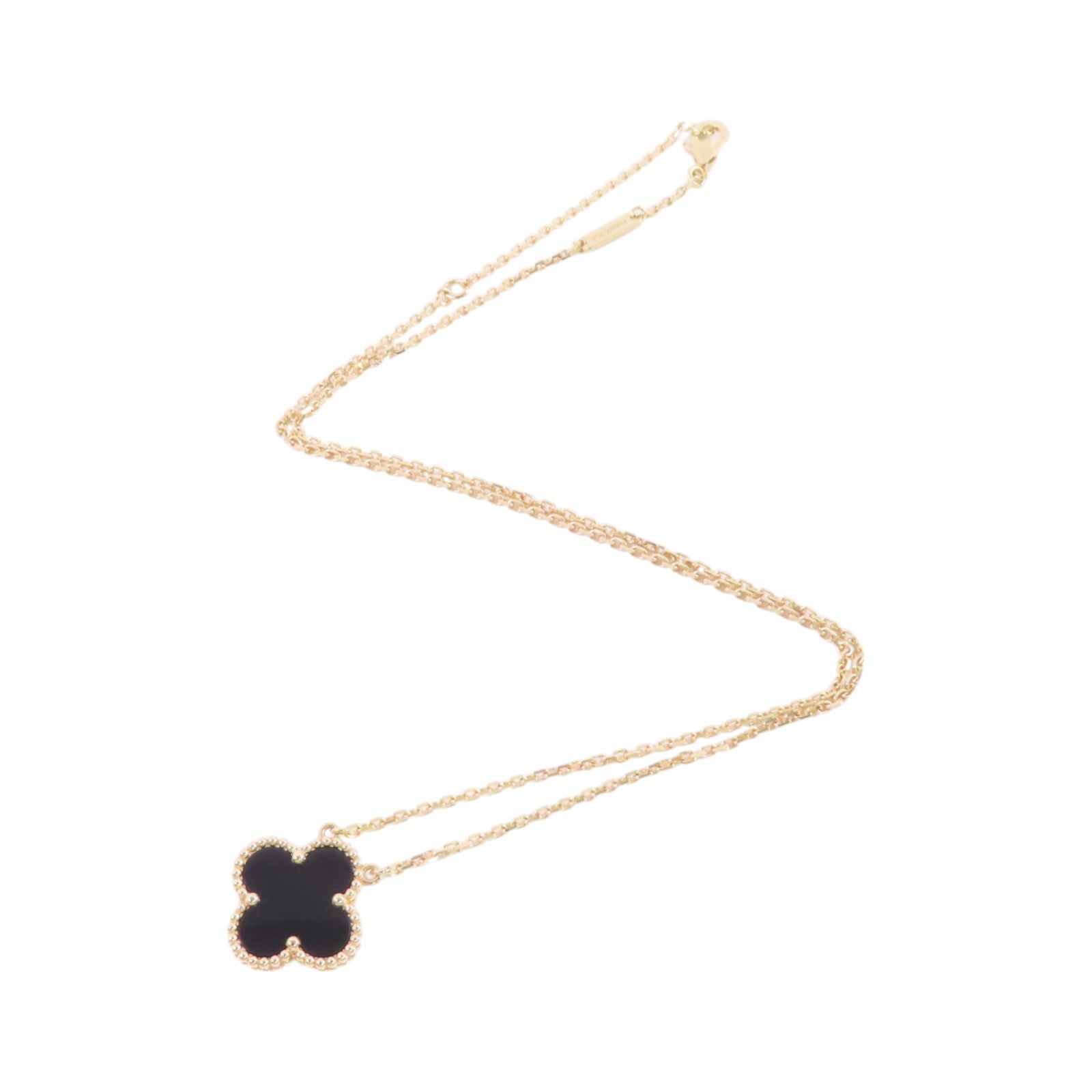 Van Cleef & Arpels 18K玫瑰金/縞瑪瑙Vintage Alhambra Onxy Pendant Necklace項鏈