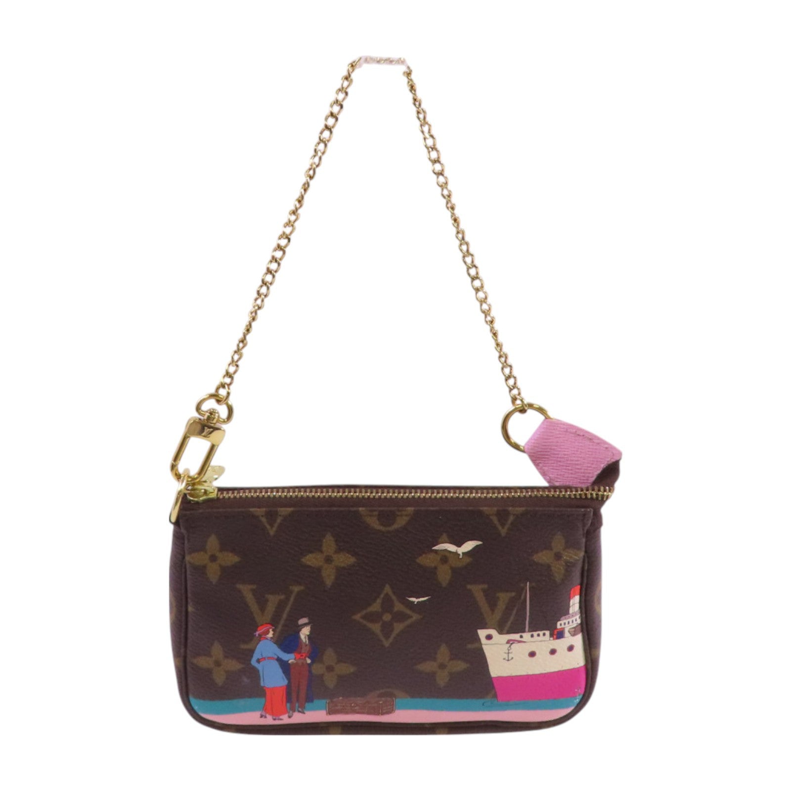 LOUIS VUITTON Monogram Mini Pochette金扣鏈帶手拿包