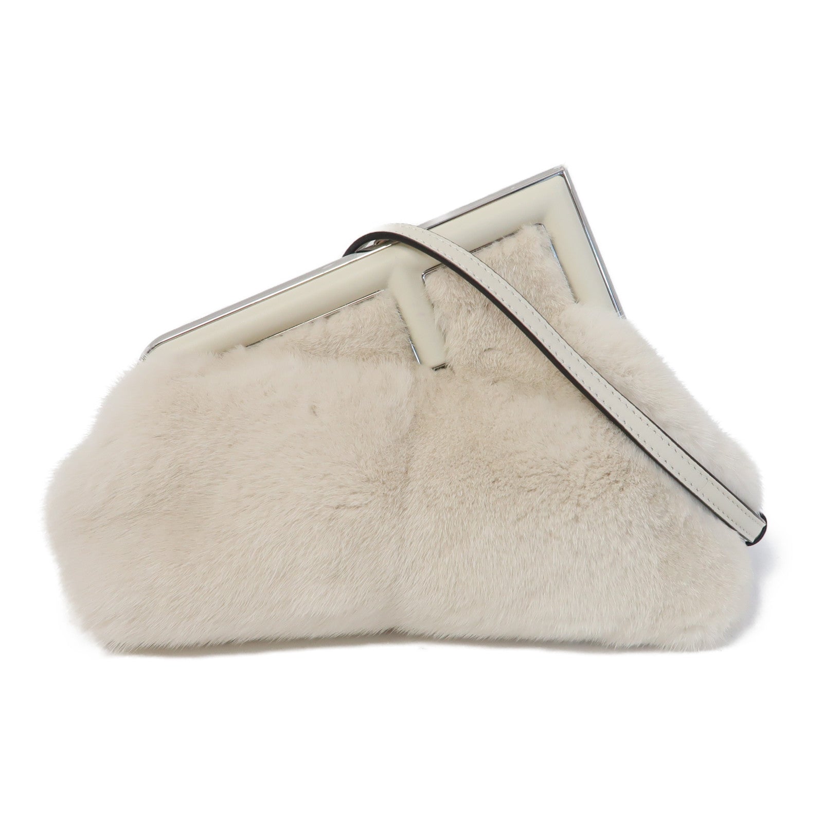 FENDI 毛茸Shoulder Bag銀扣肩背袋白色