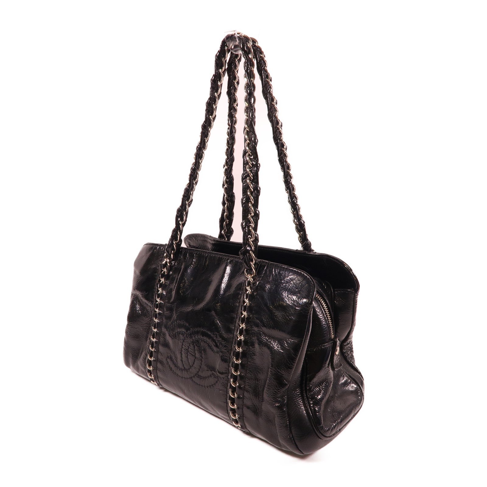 CHANEL 漆皮皮革Shoulder Bag銀扣鏈帶肩背袋