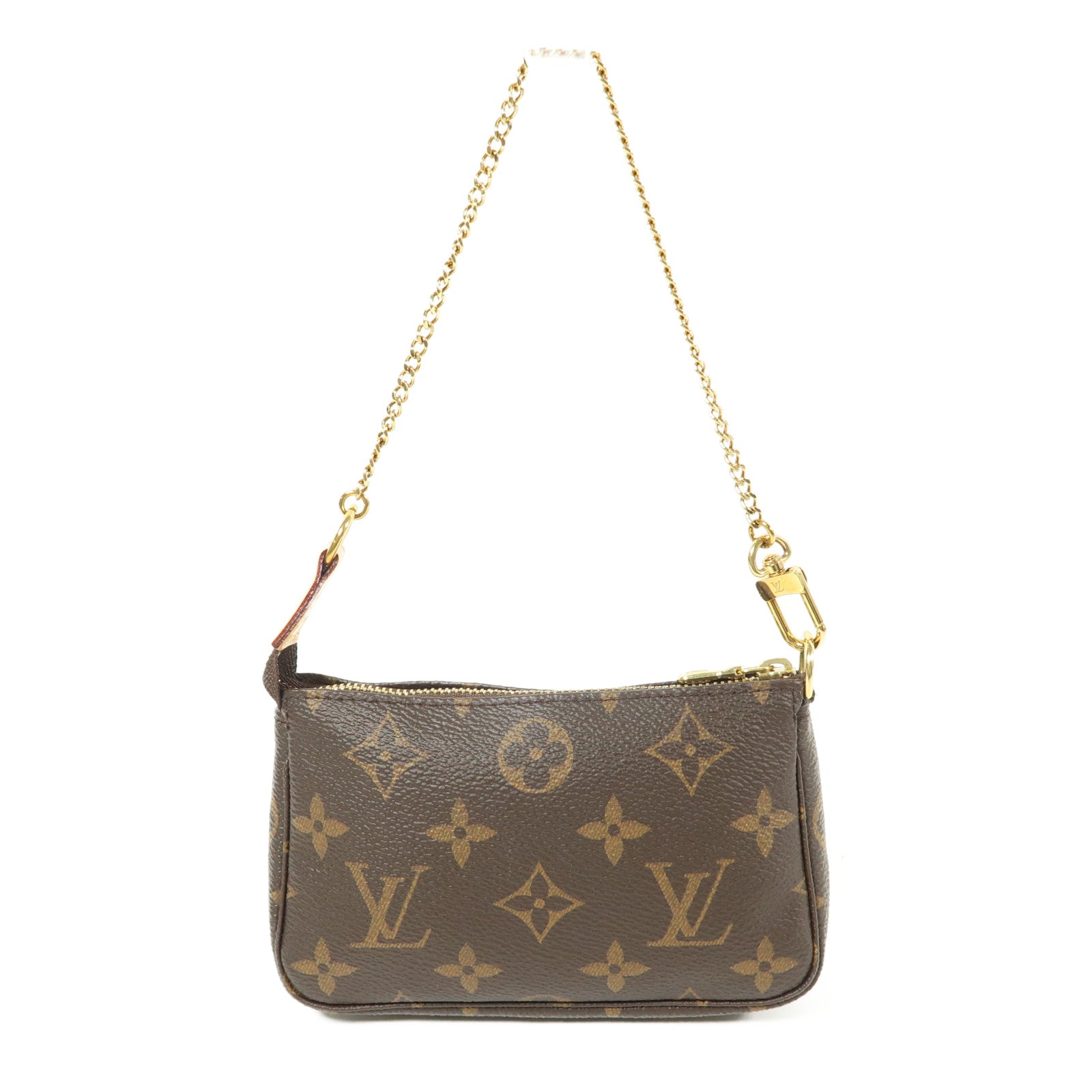 LOUIS VUITTON Monogram Mini Pochette Accessoires金扣手挽袋棕色