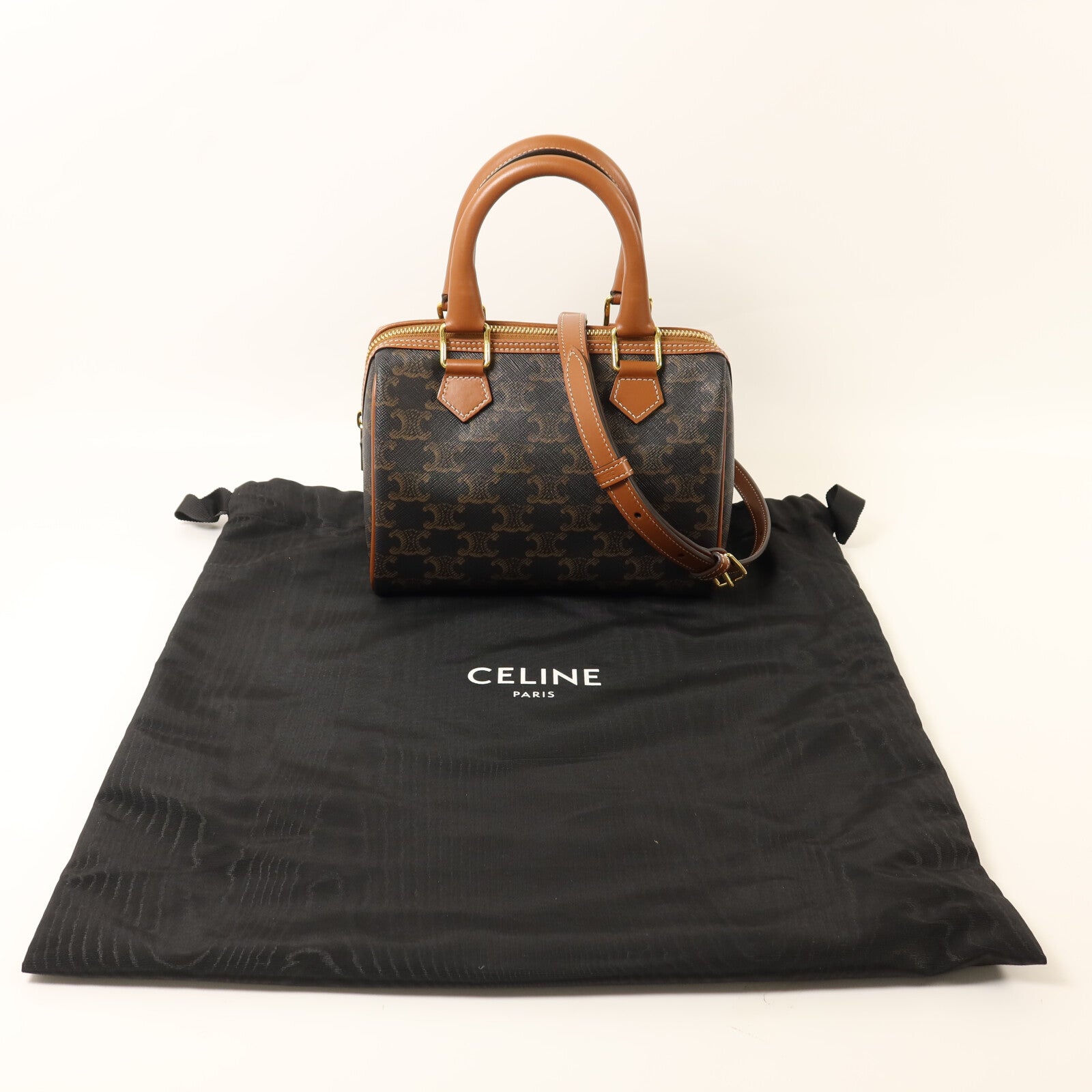 CELINE 牛皮皮革Triomphe Boston Bag金扣手挽肩背兩用袋