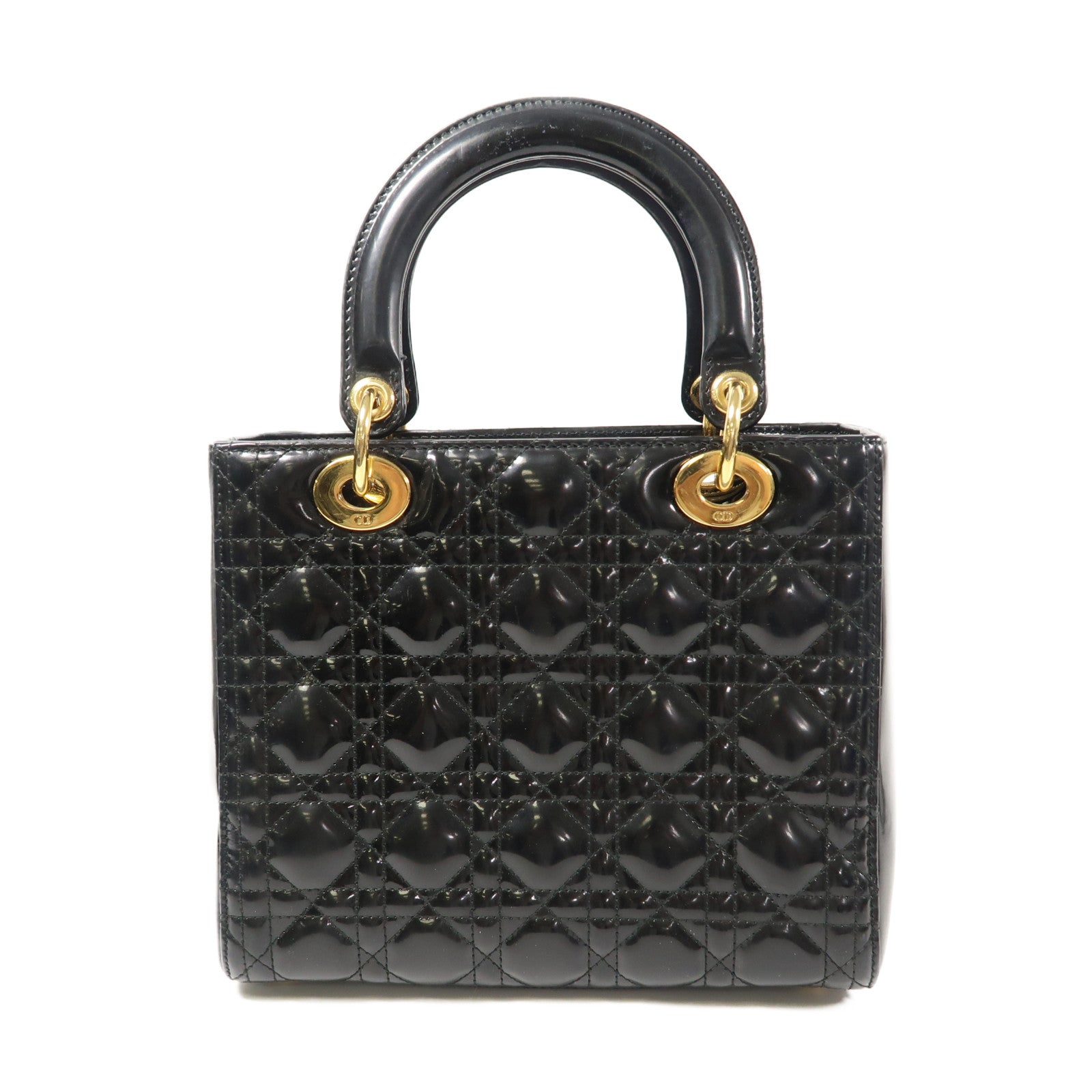 Dior 漆皮皮革Lady Dior Medium金扣手挽肩背兩用袋