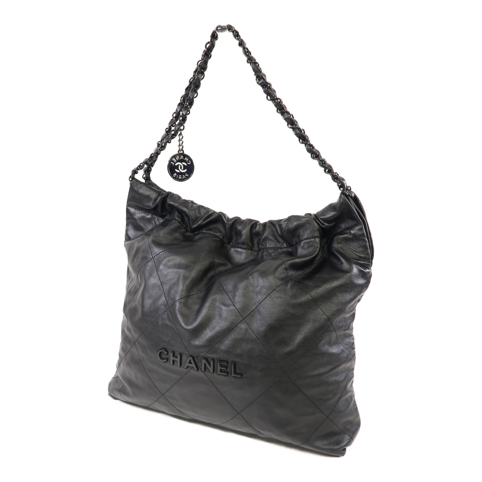 CHANEL 菱格牛皮皮革Chanel 22 Small鏈帶肩背袋黑色