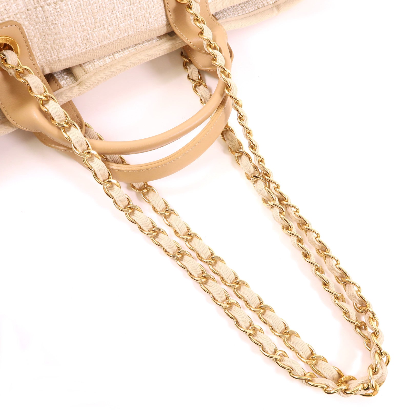CHANEL 帆布Deauville金扣手挽肩背兩用袋