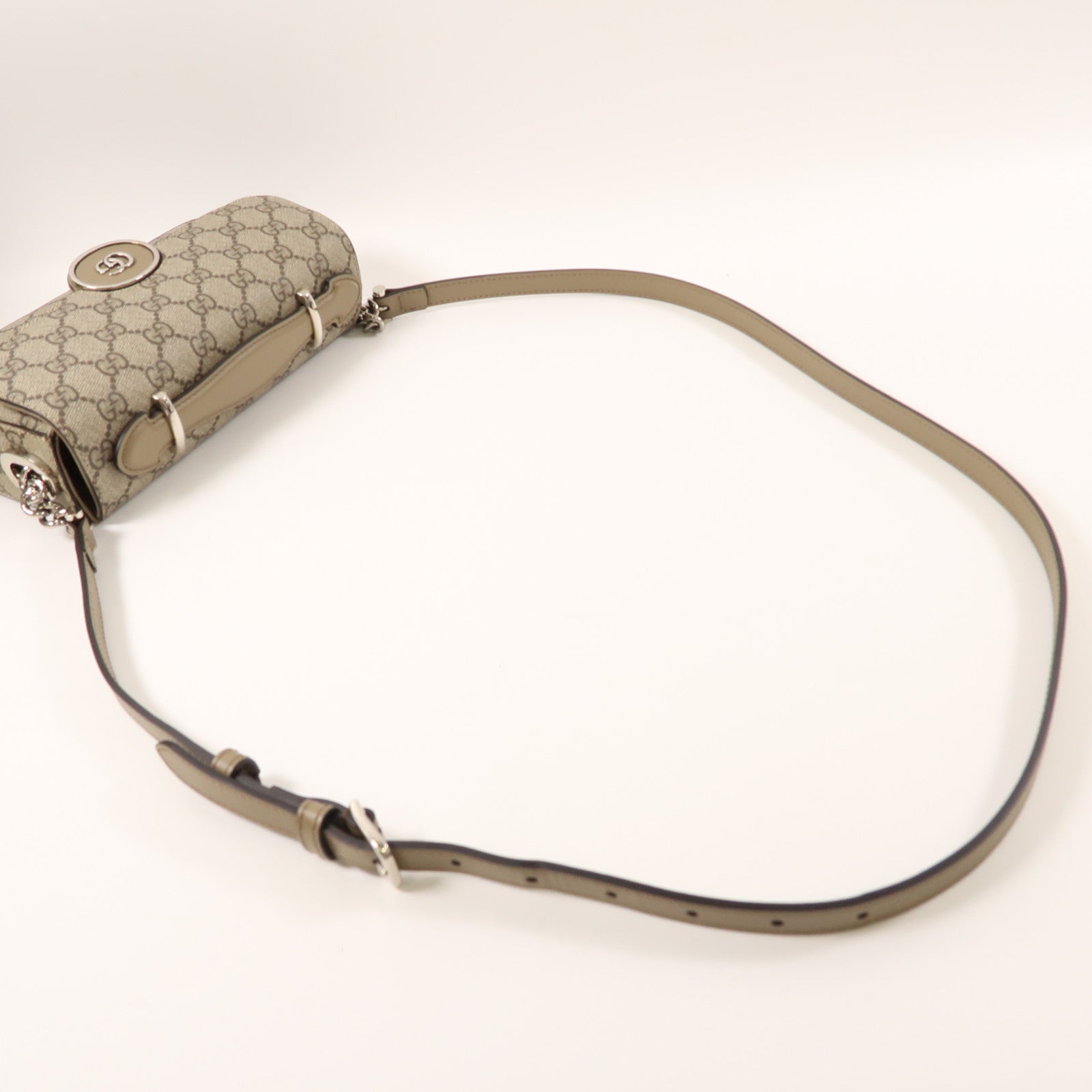 GUCCI 塗層帆布Mini Petite GG銀扣手挽肩背兩用袋啡色