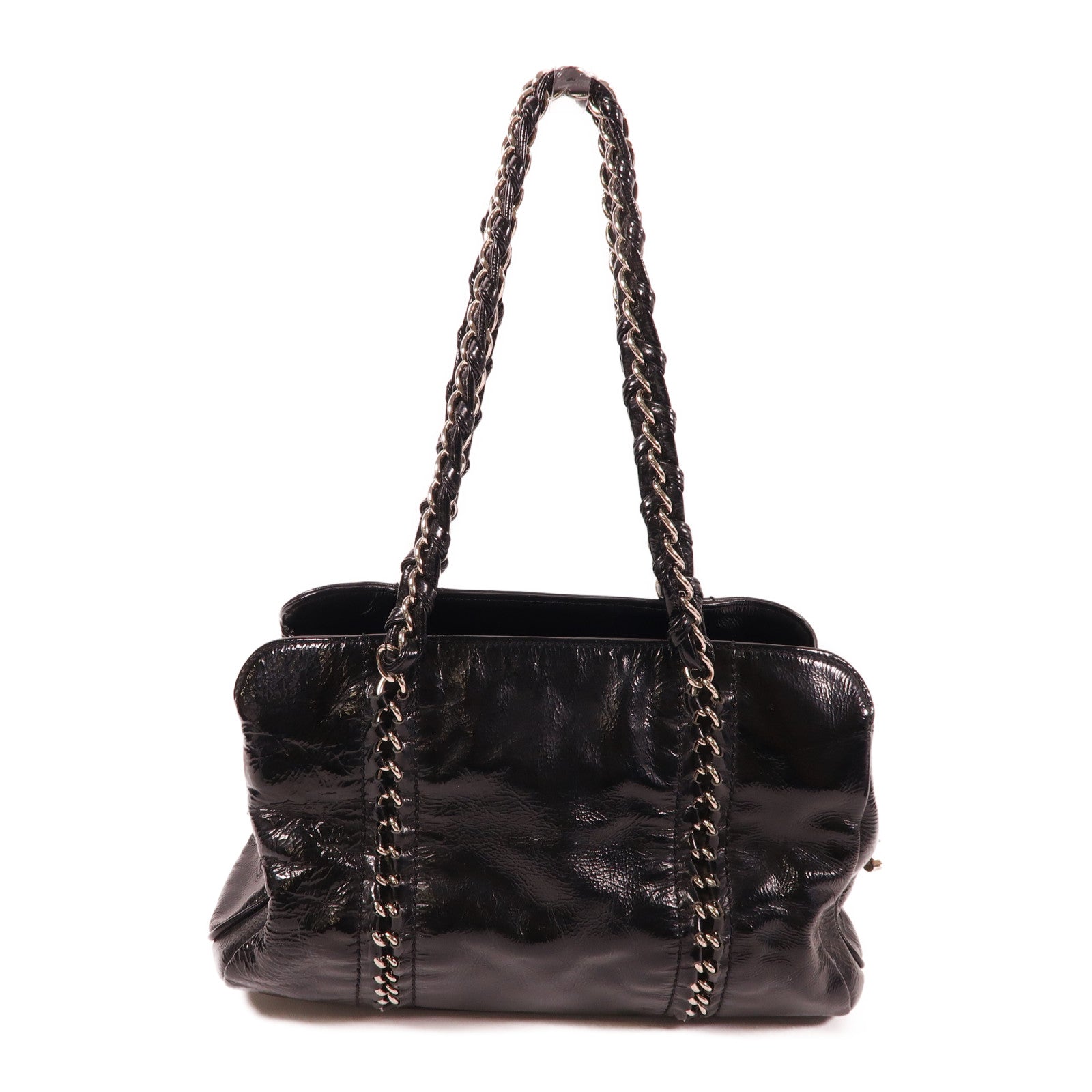 CHANEL 漆皮皮革Shoulder Bag銀扣鏈帶肩背袋