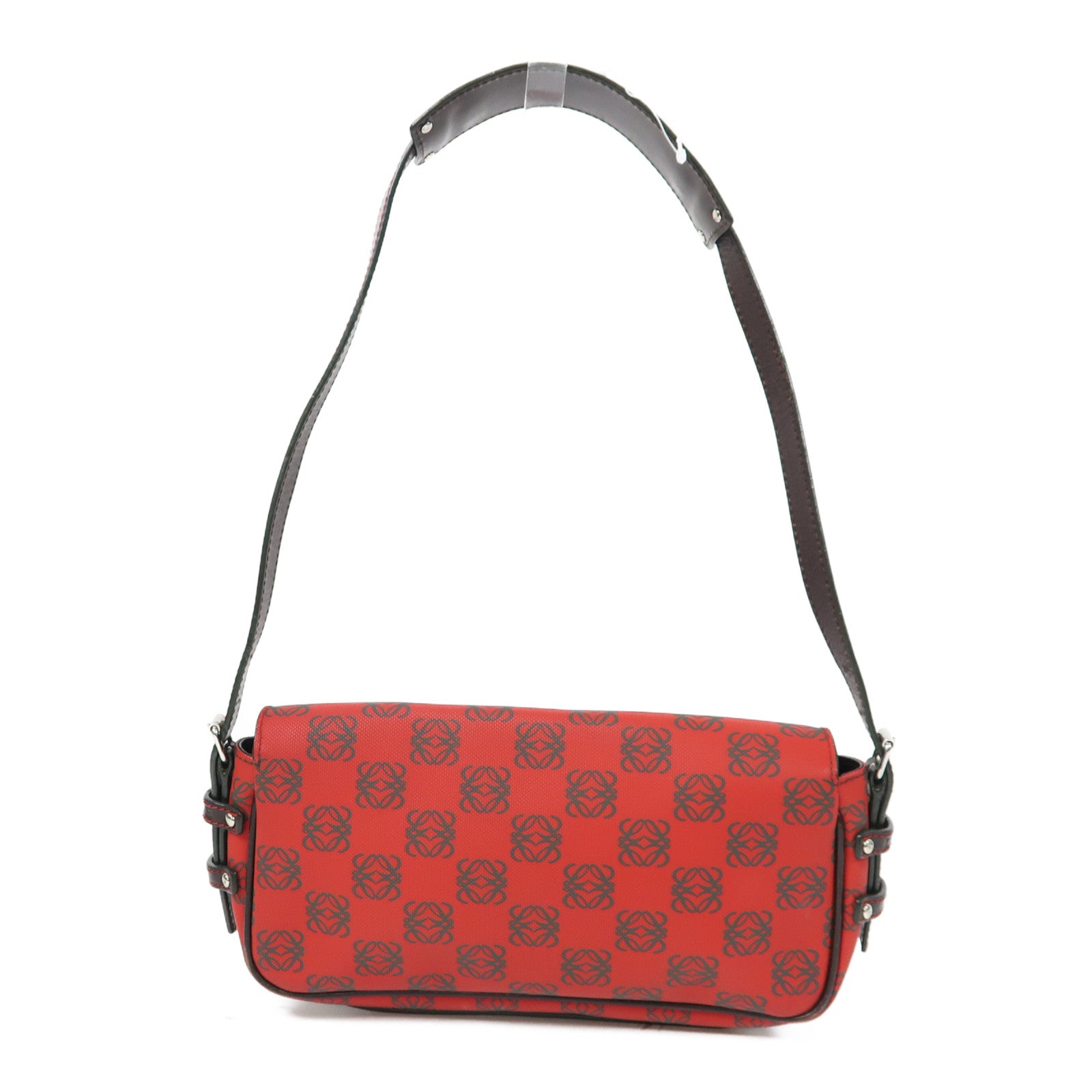 LOEWE 塗層帆布Shoulder Bag銀扣肩背袋紅色