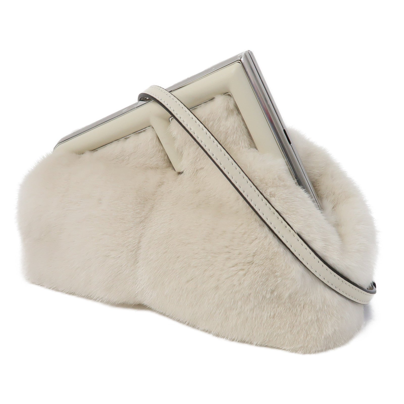 FENDI 毛茸Shoulder Bag銀扣肩背袋白色