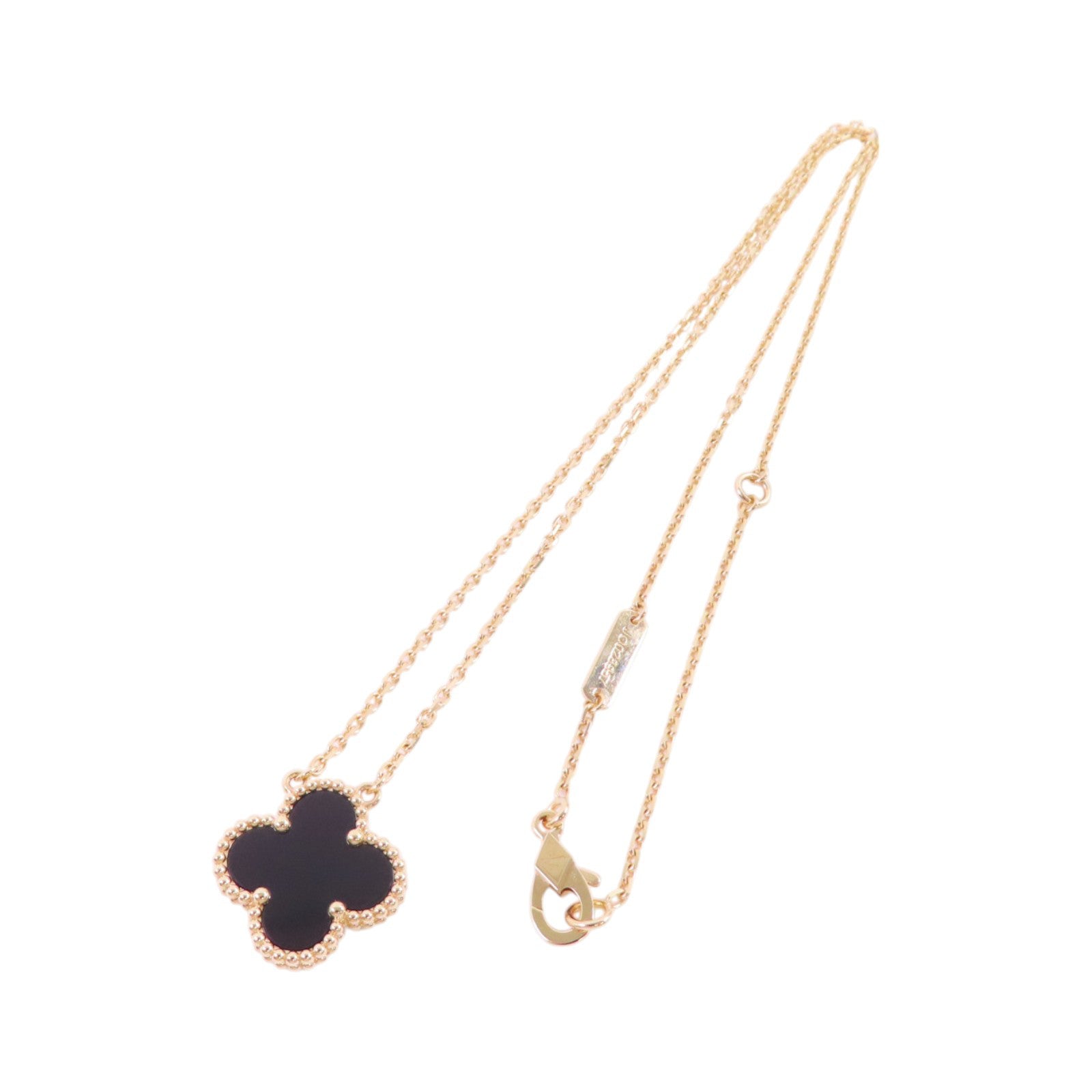 Van Cleef & Arpels 18K玫瑰金/縞瑪瑙Vintage Alhambra Onxy Pendant Necklace項鏈