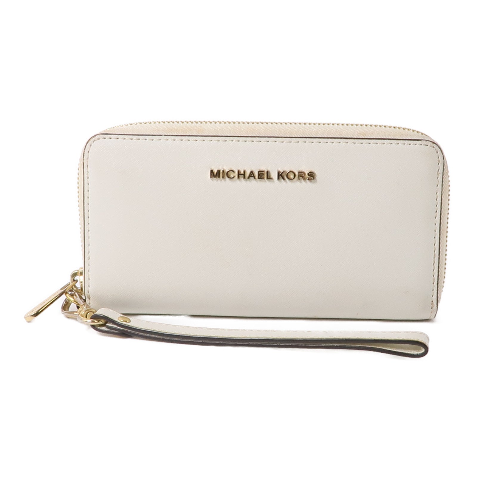 Michael Kors GHW Long Wallet Calfskin Leather White