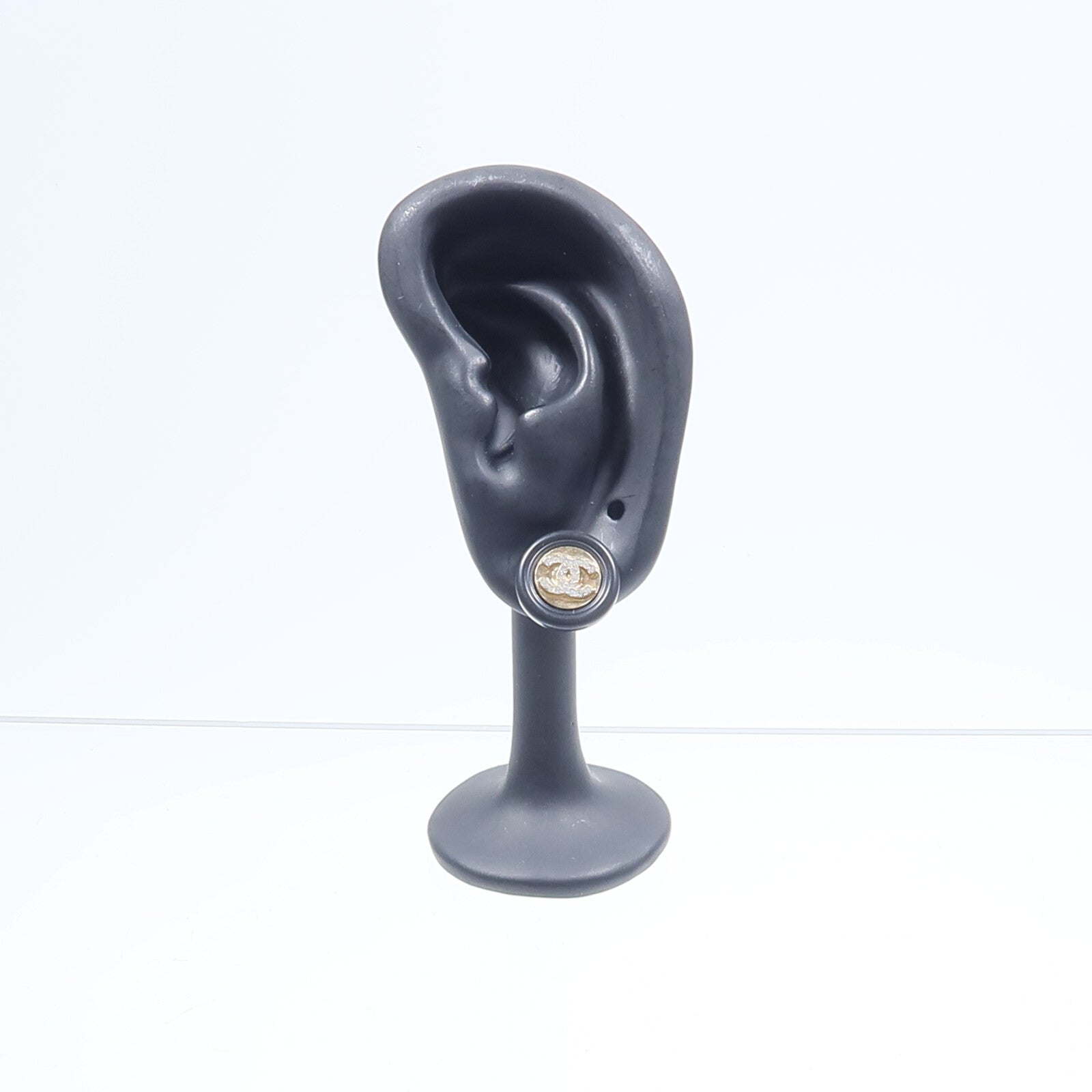 CHANEL PVC/金屬Button Stud Earrings耳環